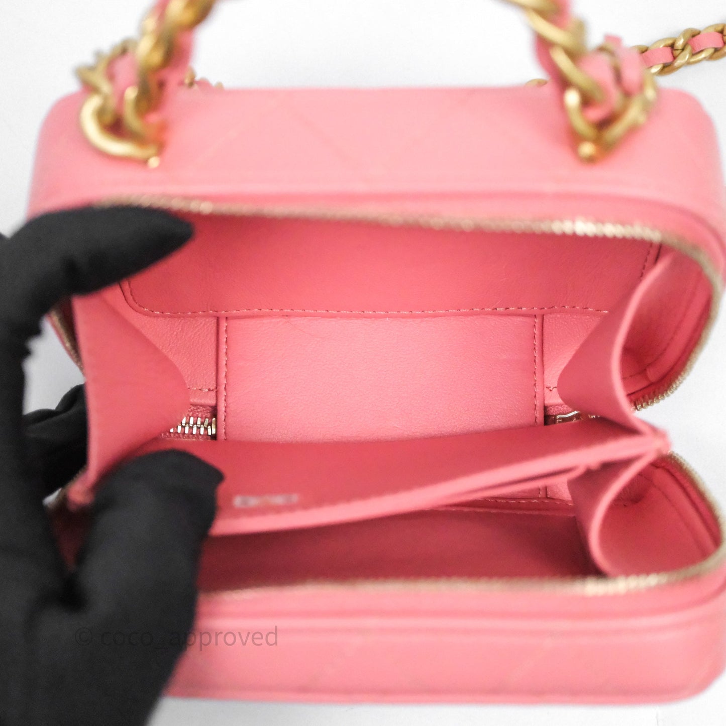 Chanel Top Handle Vanity Case Pink Lambskin Aged Gold Hardware