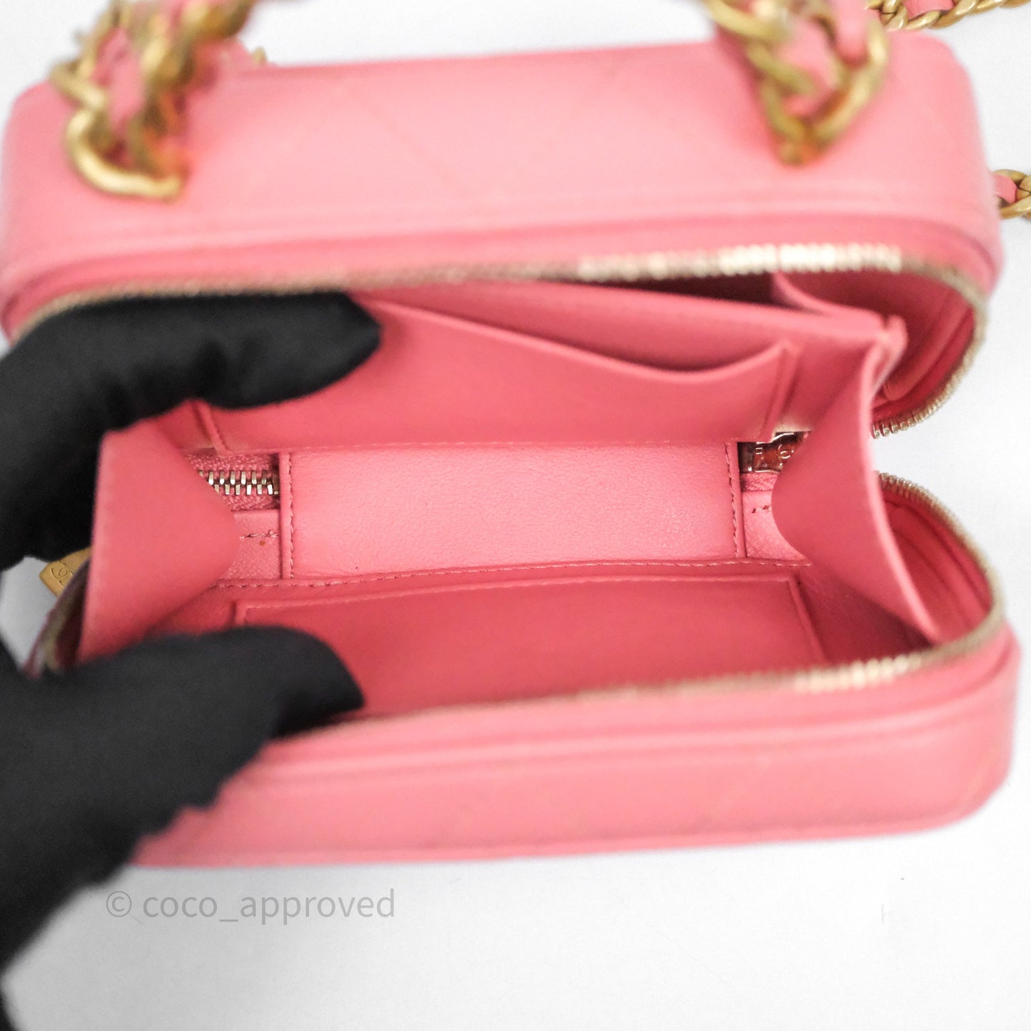 Chanel Top Handle Vanity Case Pink Lambskin Aged Gold Hardware