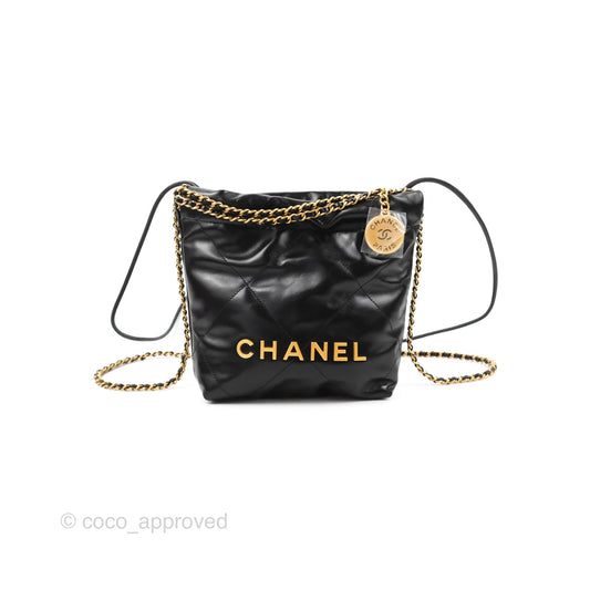 Chanel 22 Mini Bag Black Shiny Crumpled Calfskin