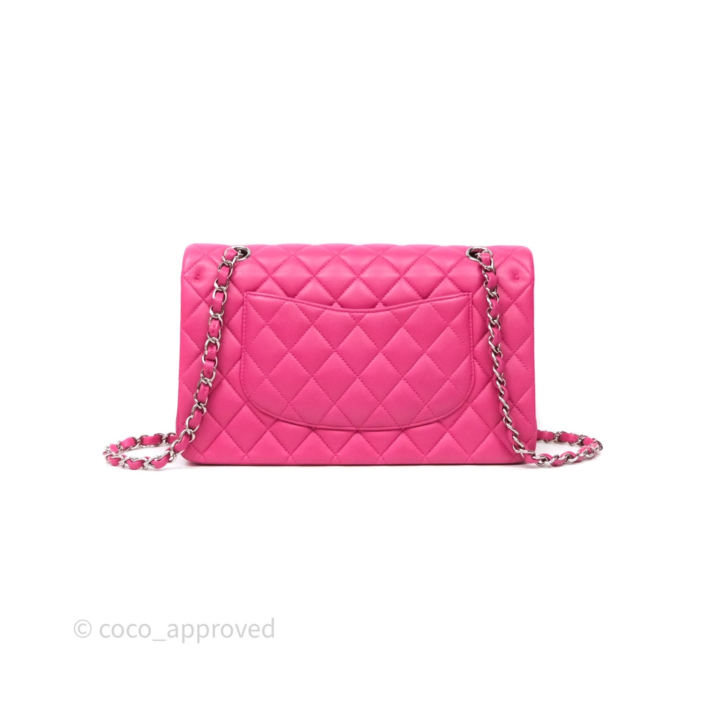 Chanel Classic M/L Medium Flap Quilted Hot Pink Lambskin Silver Hardware