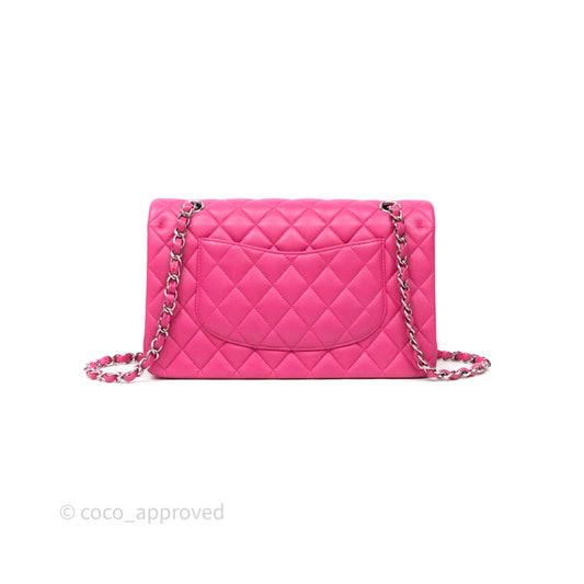Chanel Classic M/L Medium Flap Quilted Hot Pink Lambskin Silver Hardware