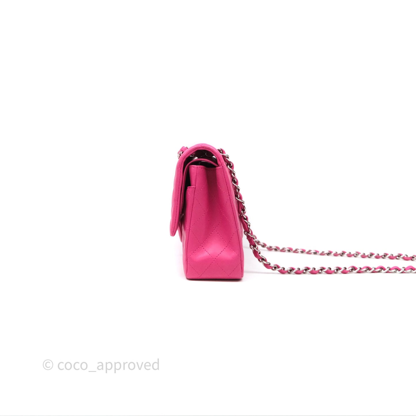 Chanel Classic M/L Medium Flap Quilted Hot Pink Lambskin Silver Hardware