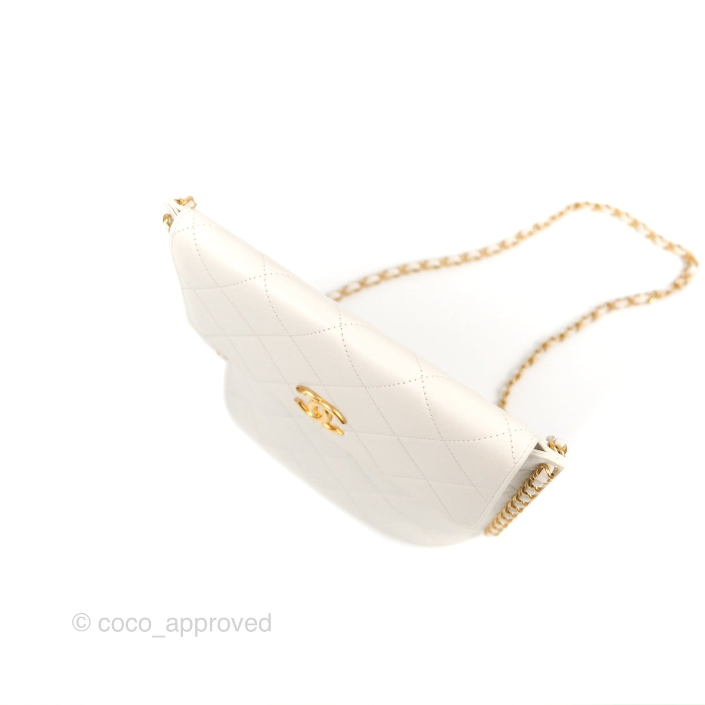 Chanel Hobo Bag White Calfskin Aged Gold Hardware 21S