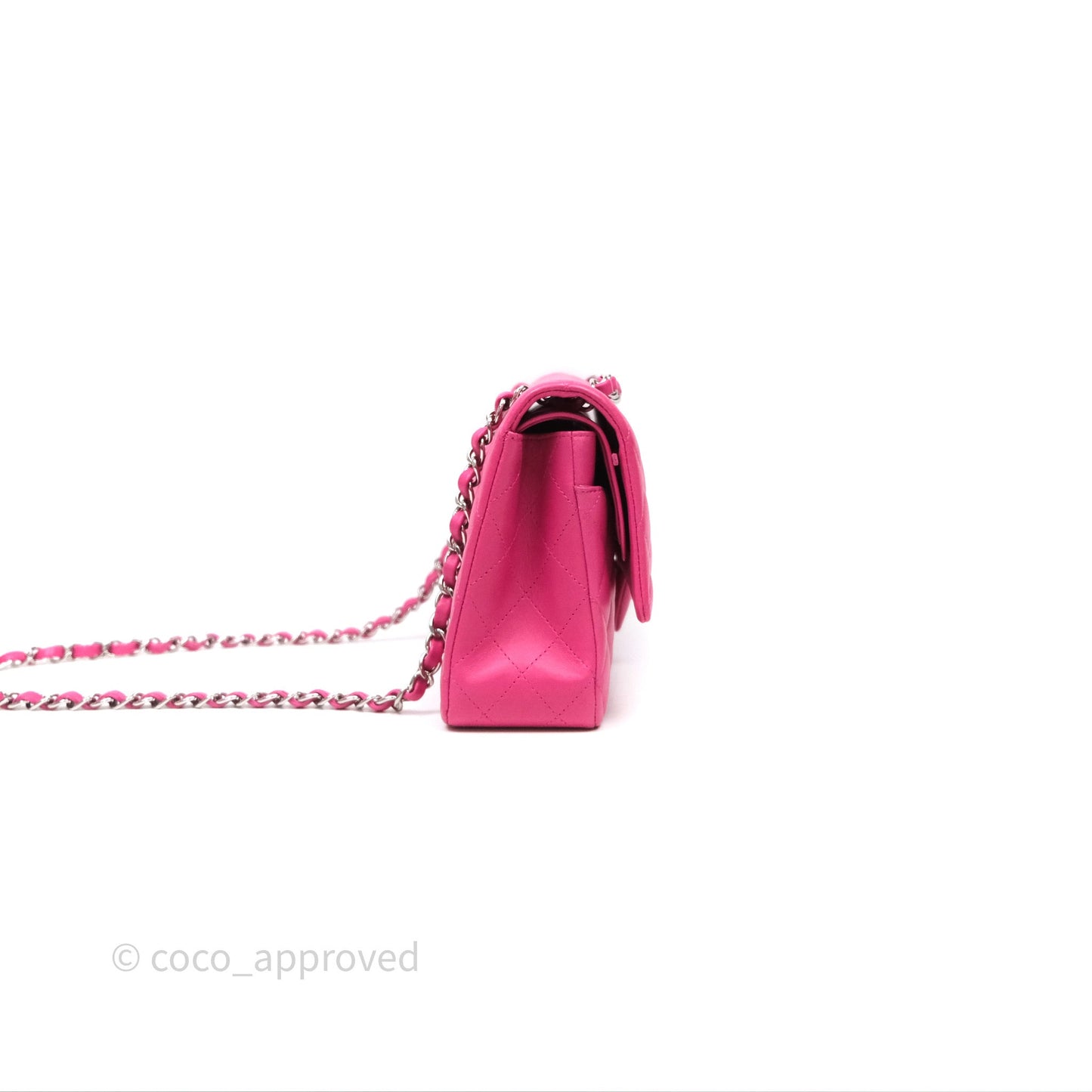 Chanel Classic M/L Medium Flap Quilted Hot Pink Lambskin Silver Hardware