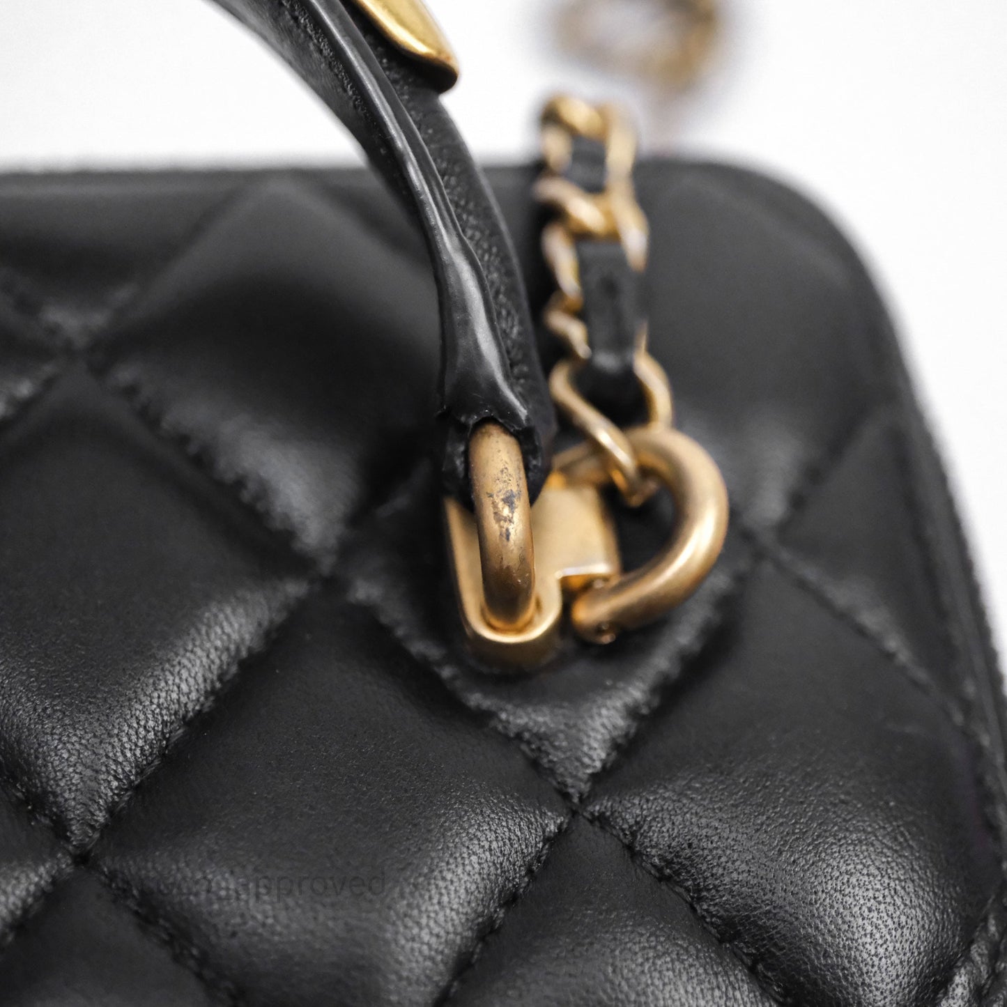 Chanel Vanity Rectangular Metal Top Handle Black Lambskin Aged Gold Hardware