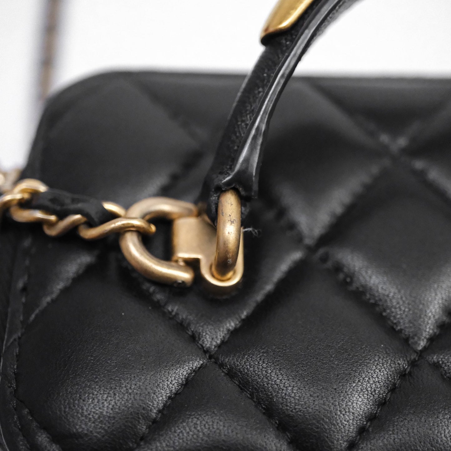 Chanel Vanity Rectangular Metal Top Handle Black Lambskin Aged Gold Hardware