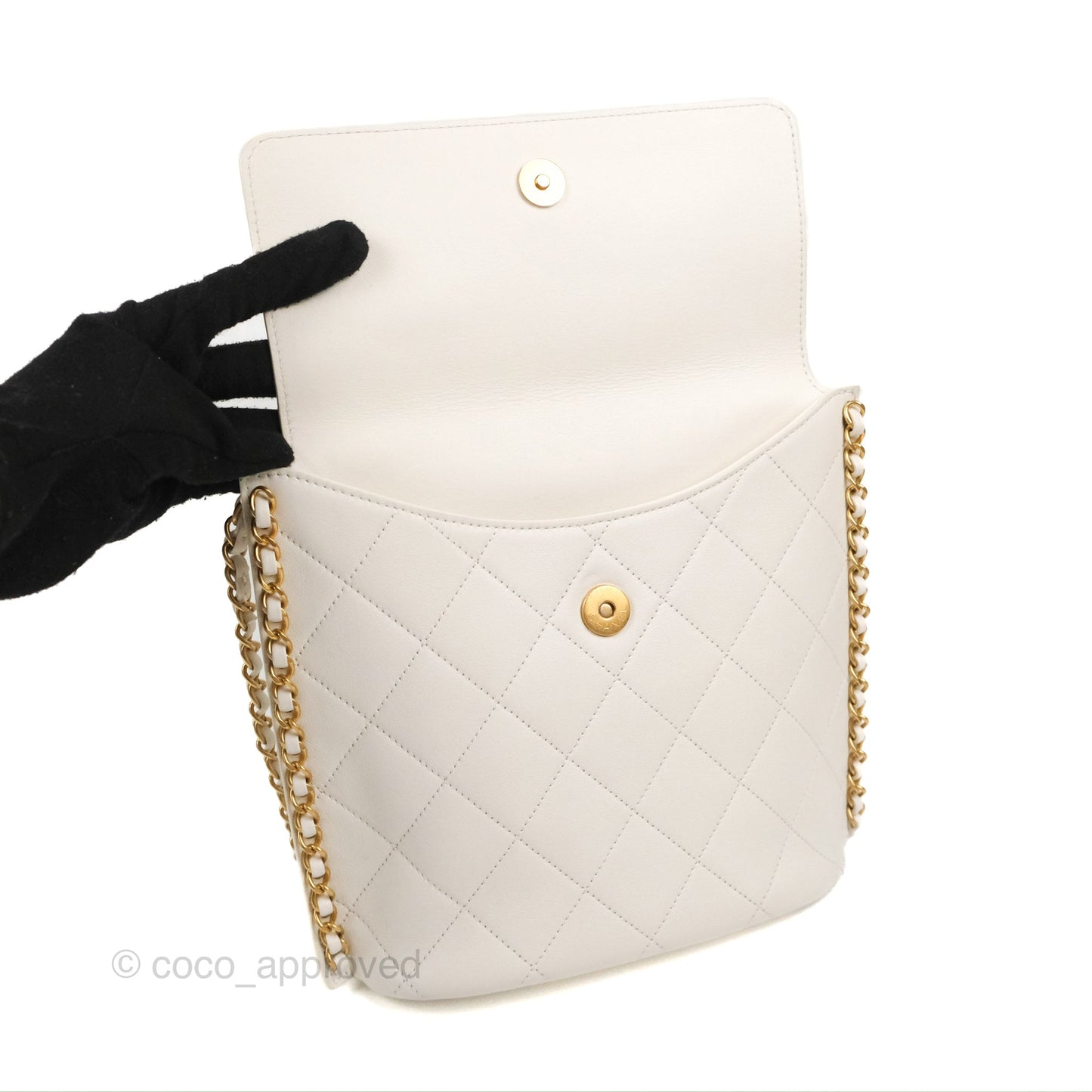 Chanel Hobo Bag White Calfskin Aged Gold Hardware 21S