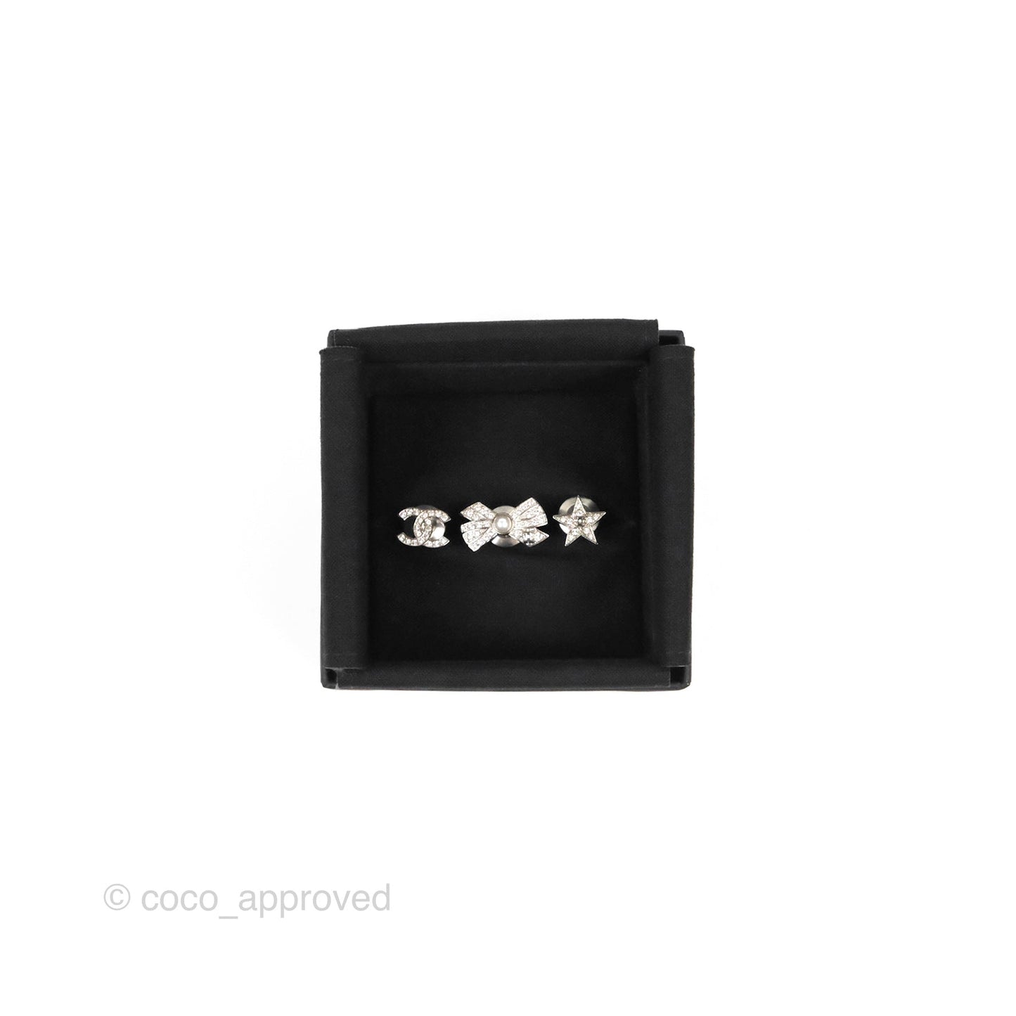 Chanel Silver CC Star Bow Crystal 3 Pins
