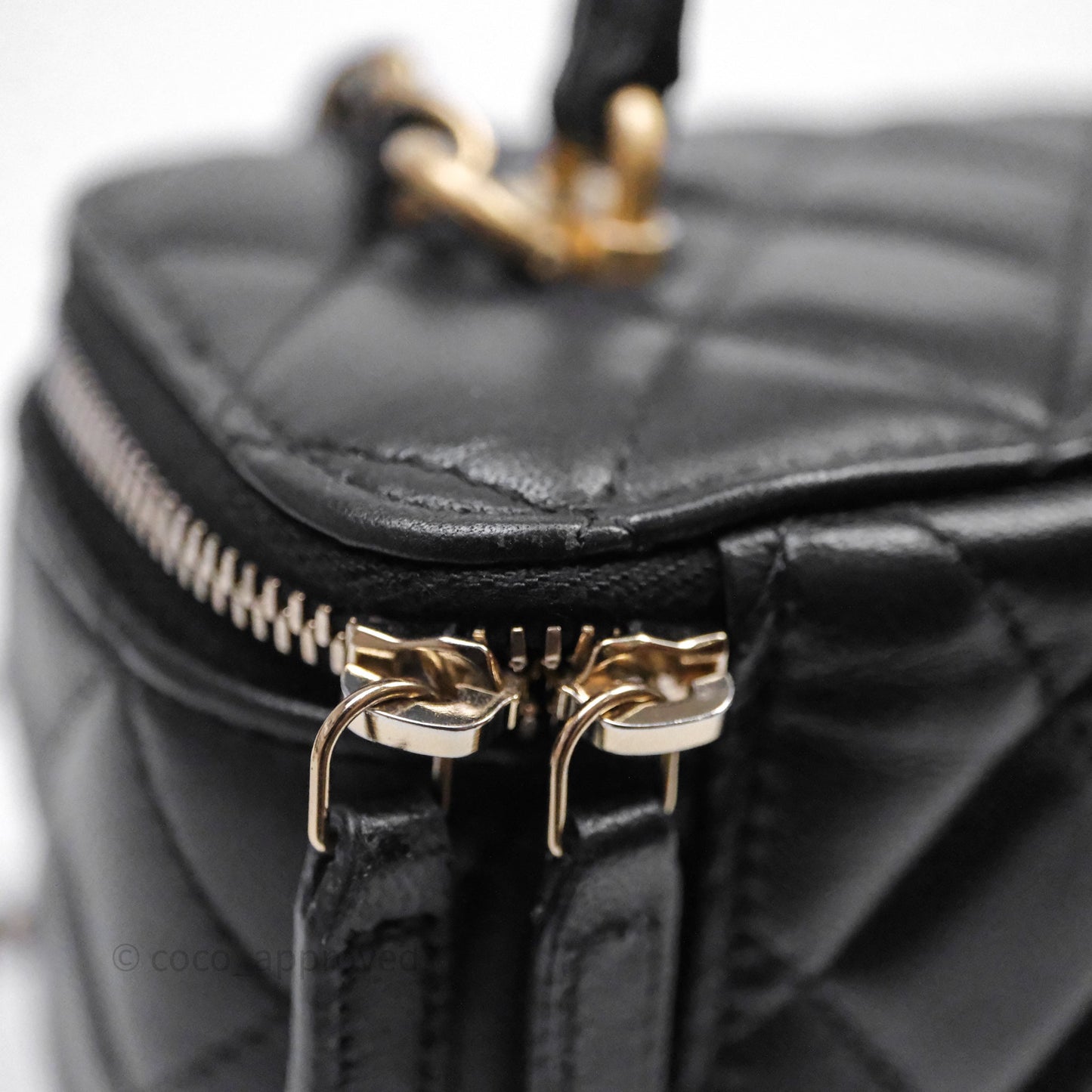Chanel Vanity Rectangular Metal Top Handle Black Lambskin Aged Gold Hardware