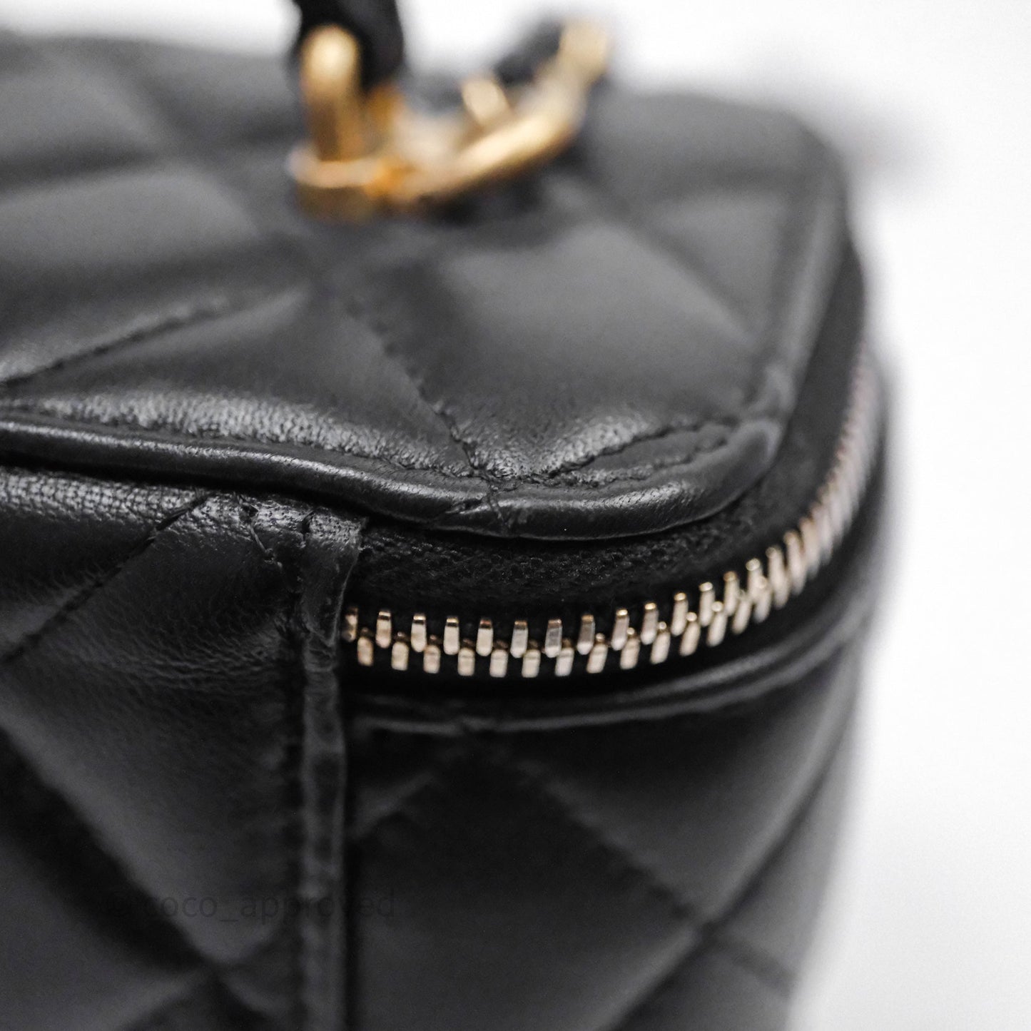 Chanel Vanity Rectangular Metal Top Handle Black Lambskin Aged Gold Hardware