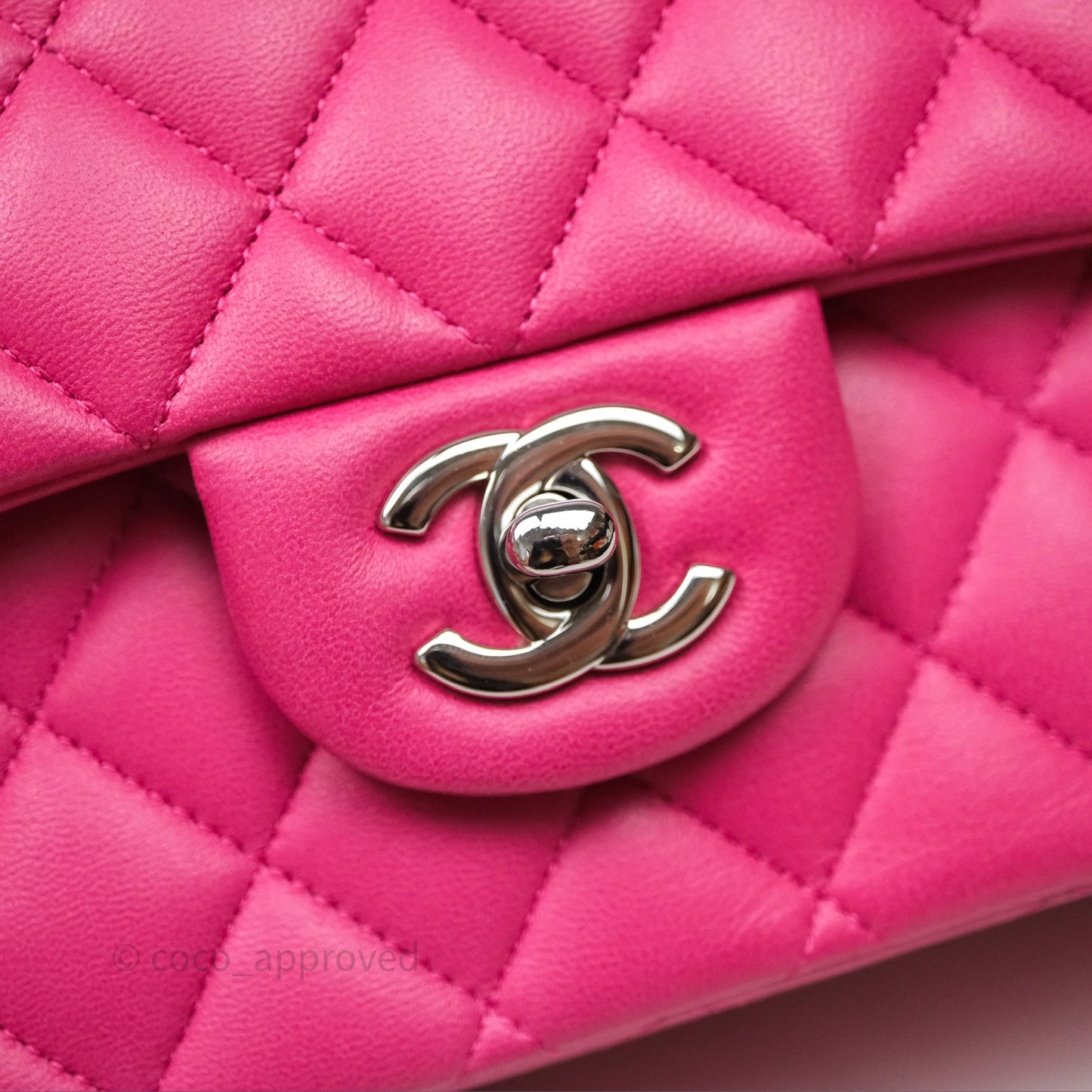 Chanel Classic M/L Medium Flap Quilted Hot Pink Lambskin Silver Hardware