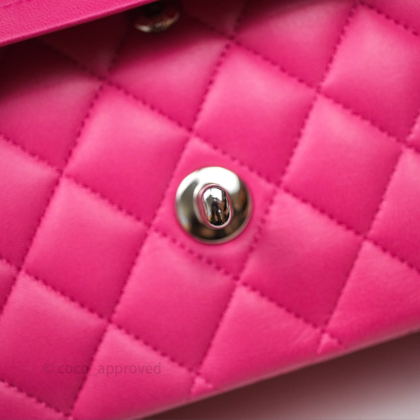 Chanel Classic M/L Medium Flap Quilted Hot Pink Lambskin Silver Hardware