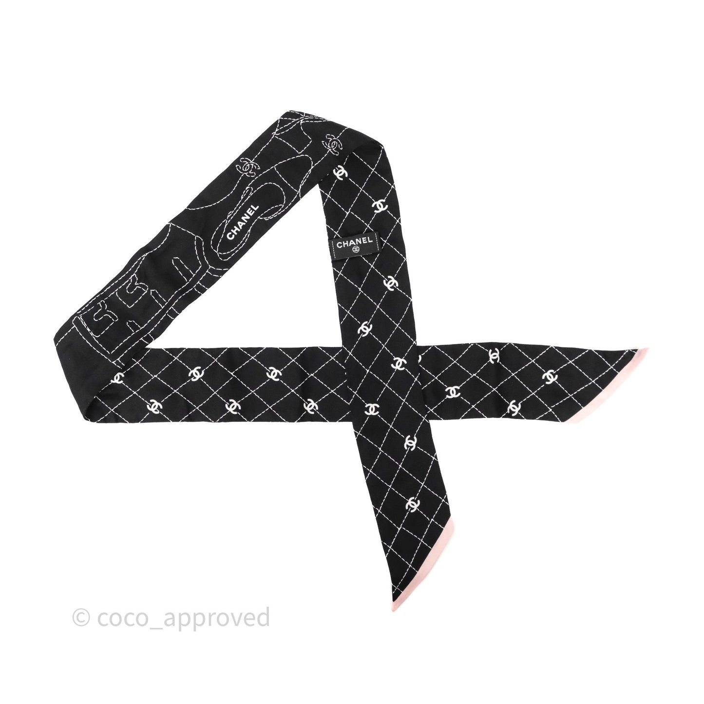 Chanel Silk Twilly in Black/ Pink