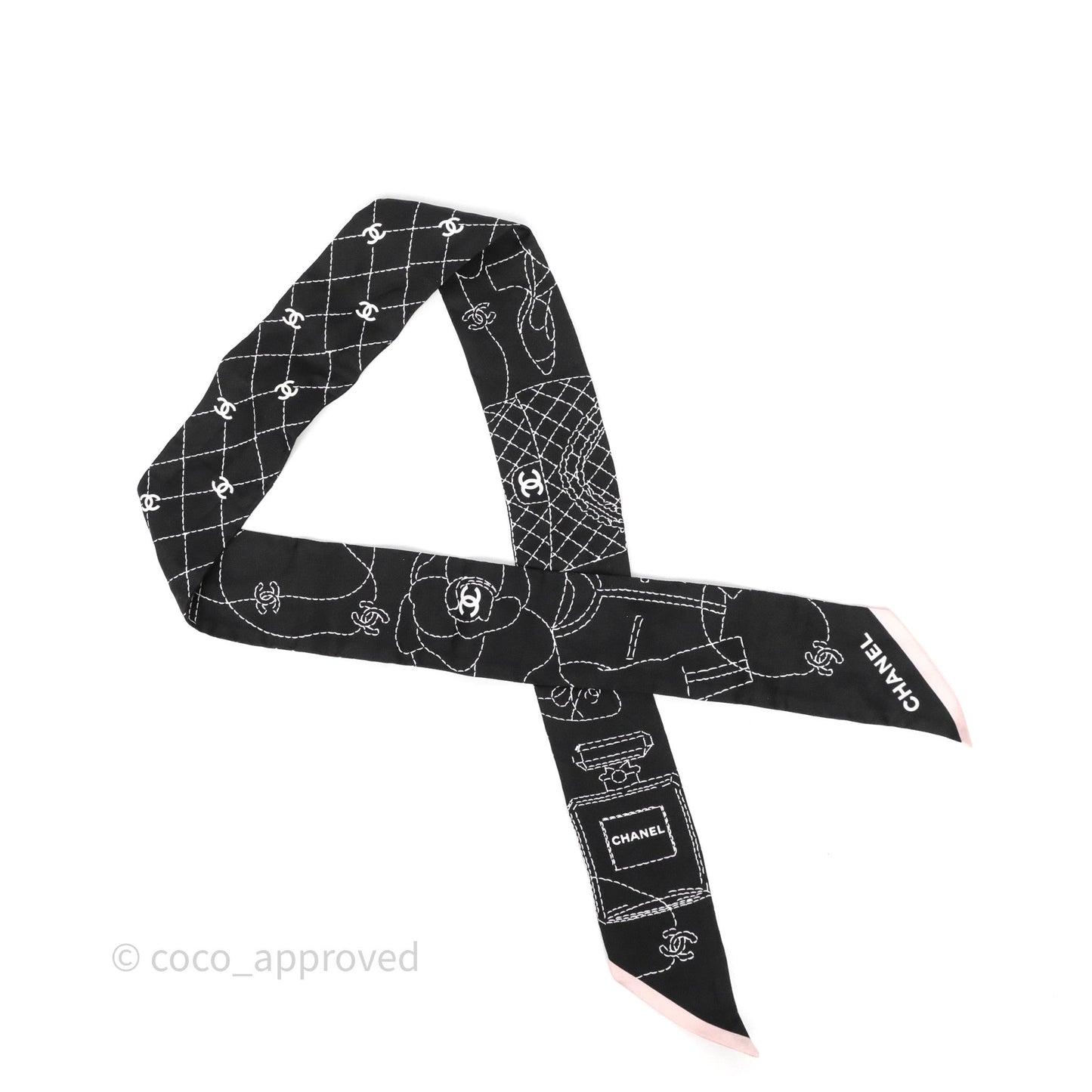 Chanel Silk Twilly in Black/ Pink