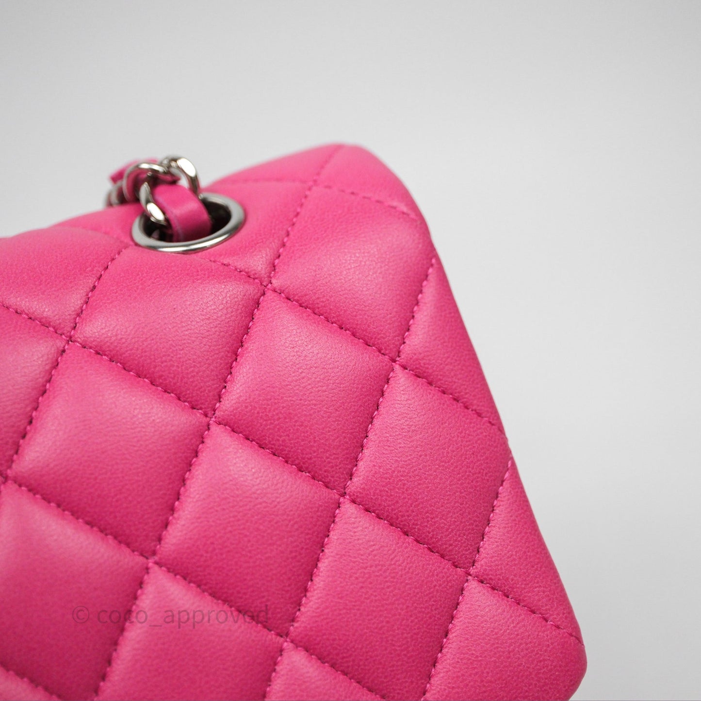 Chanel Classic M/L Medium Flap Quilted Hot Pink Lambskin Silver Hardware