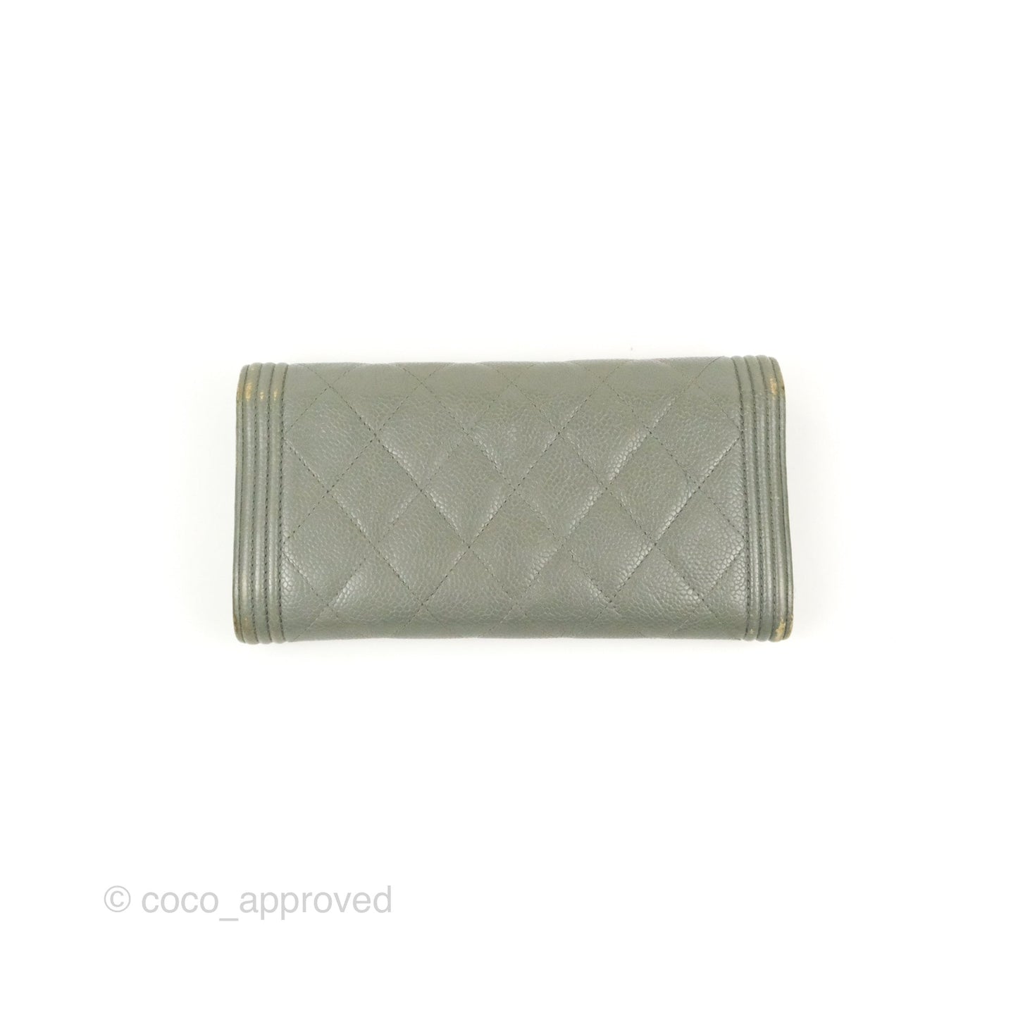 Chanel Quilted Boy Flap Long Wallet Light Green Caviar Gold Hardware