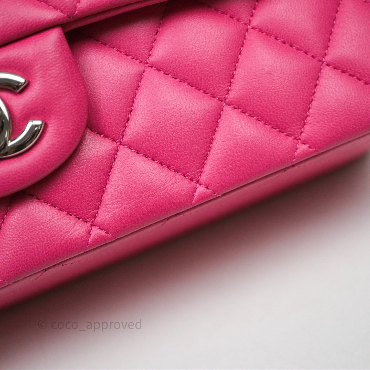 Chanel Classic M/L Medium Flap Quilted Hot Pink Lambskin Silver Hardware