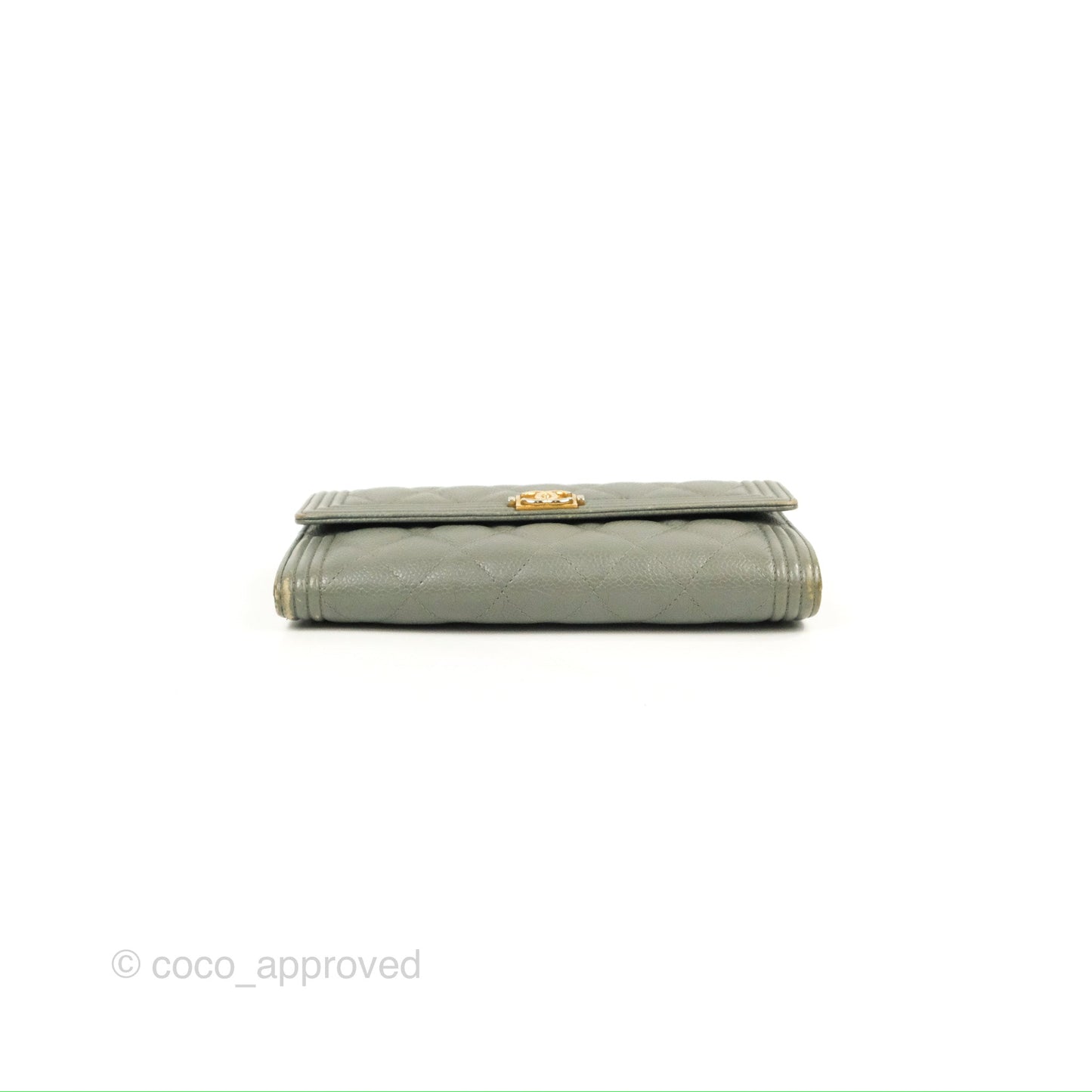 Chanel Quilted Boy Flap Long Wallet Light Green Caviar Gold Hardware
