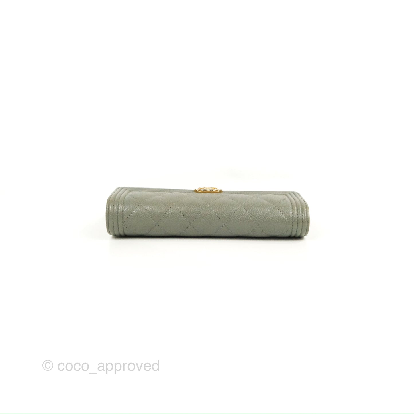 Chanel Quilted Boy Flap Long Wallet Light Green Caviar Gold Hardware