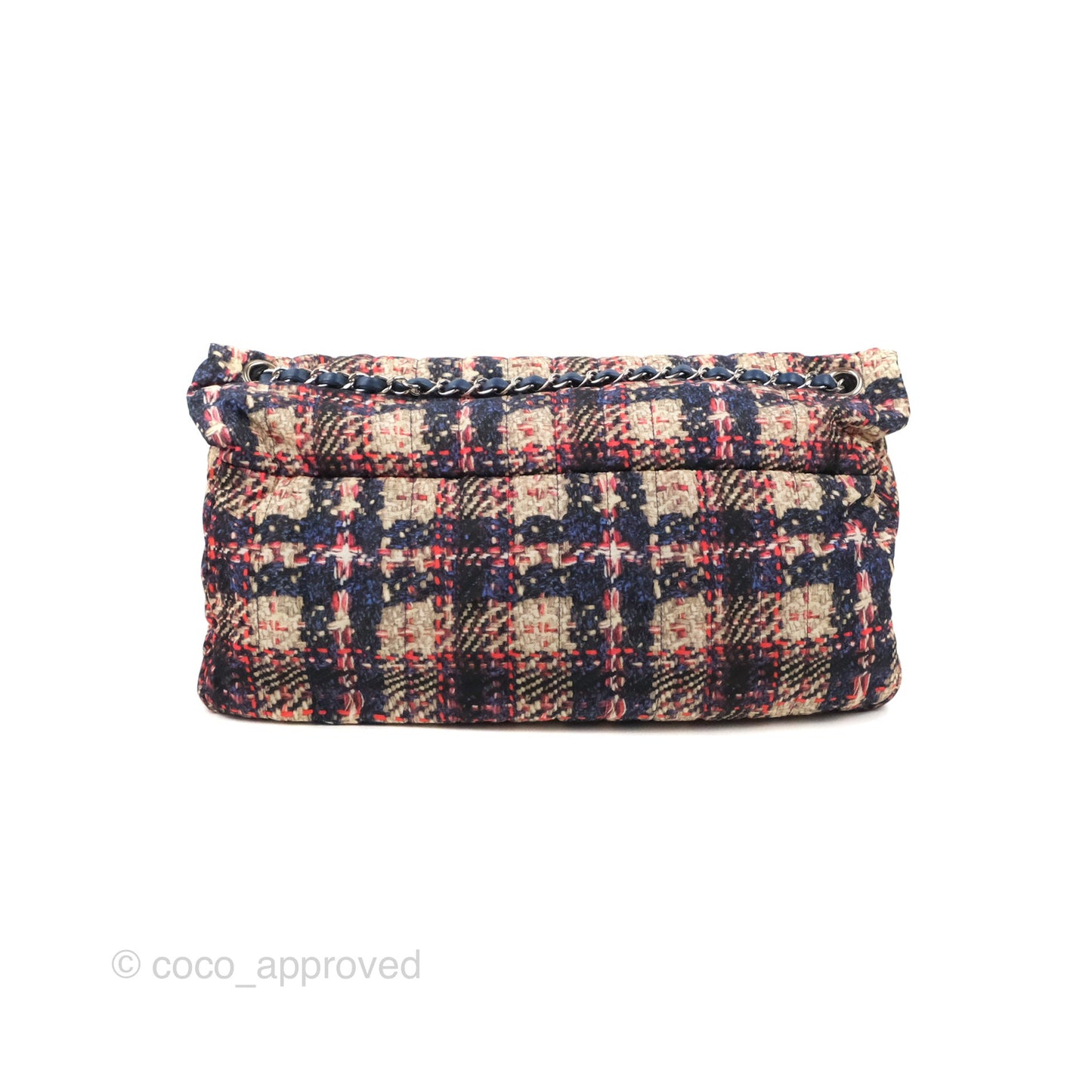 Chanel Maxi Flap Bag Nylon Tweed Printed Silver Hardware