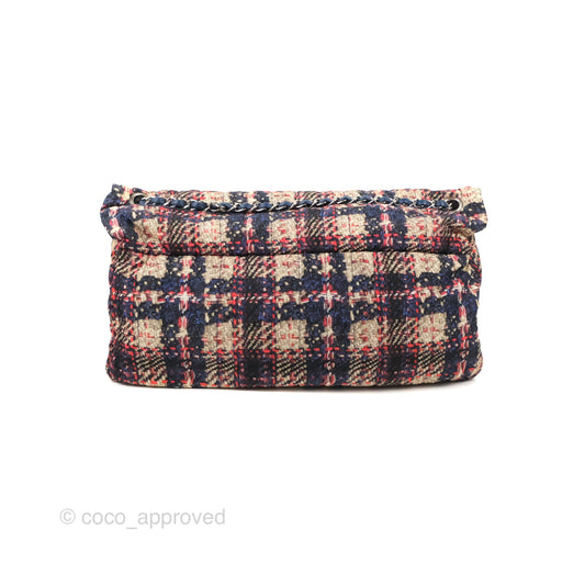 Chanel Maxi Flap Bag Nylon Tweed Printed Silver Hardware