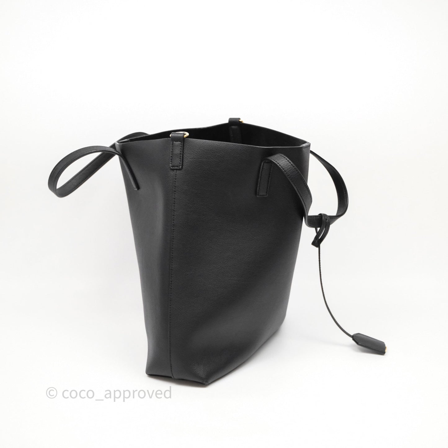 Saint Laurent Calfskin Shopping Tote Bag Black Gold Hardware