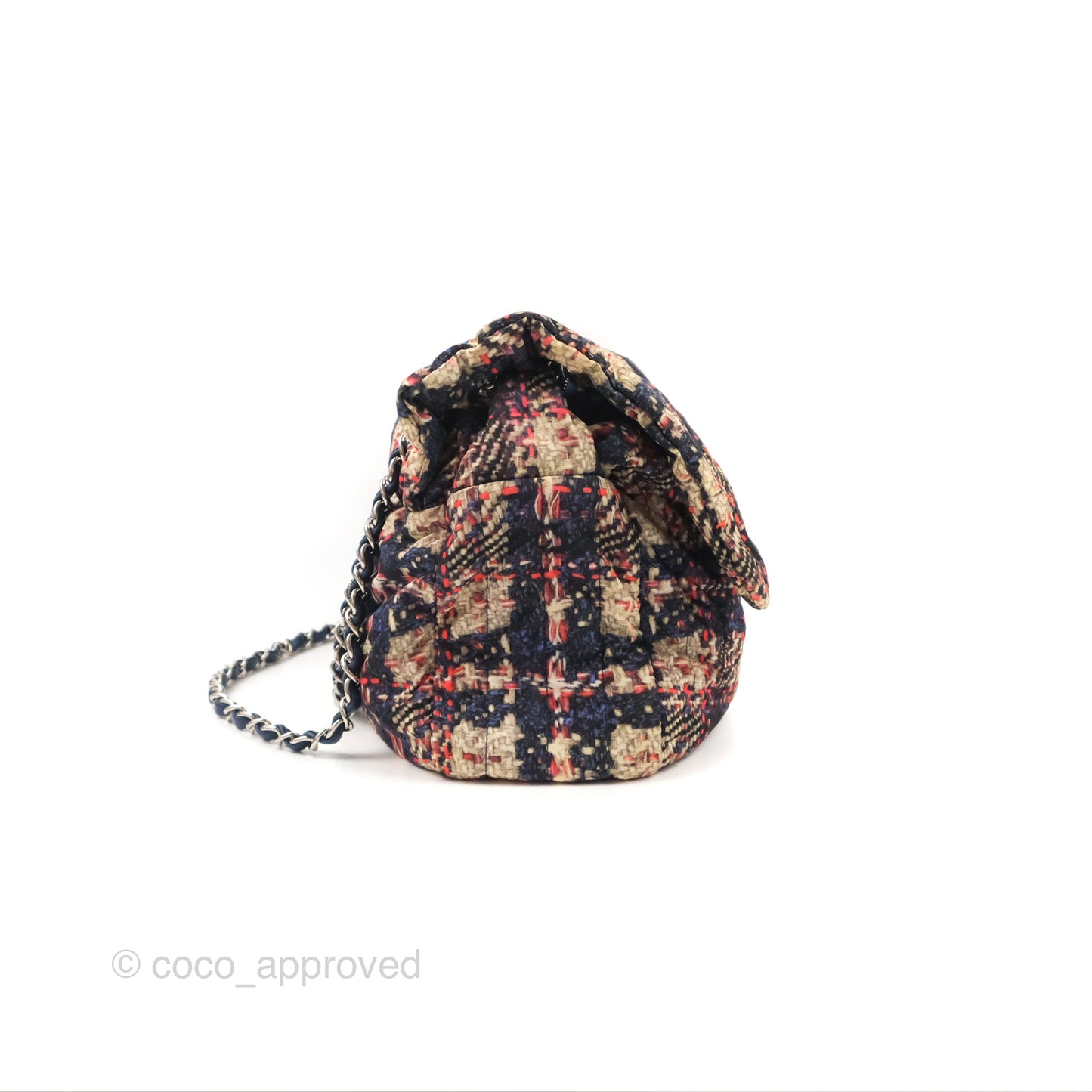 Chanel Maxi Flap Bag Nylon Tweed Printed Silver Hardware