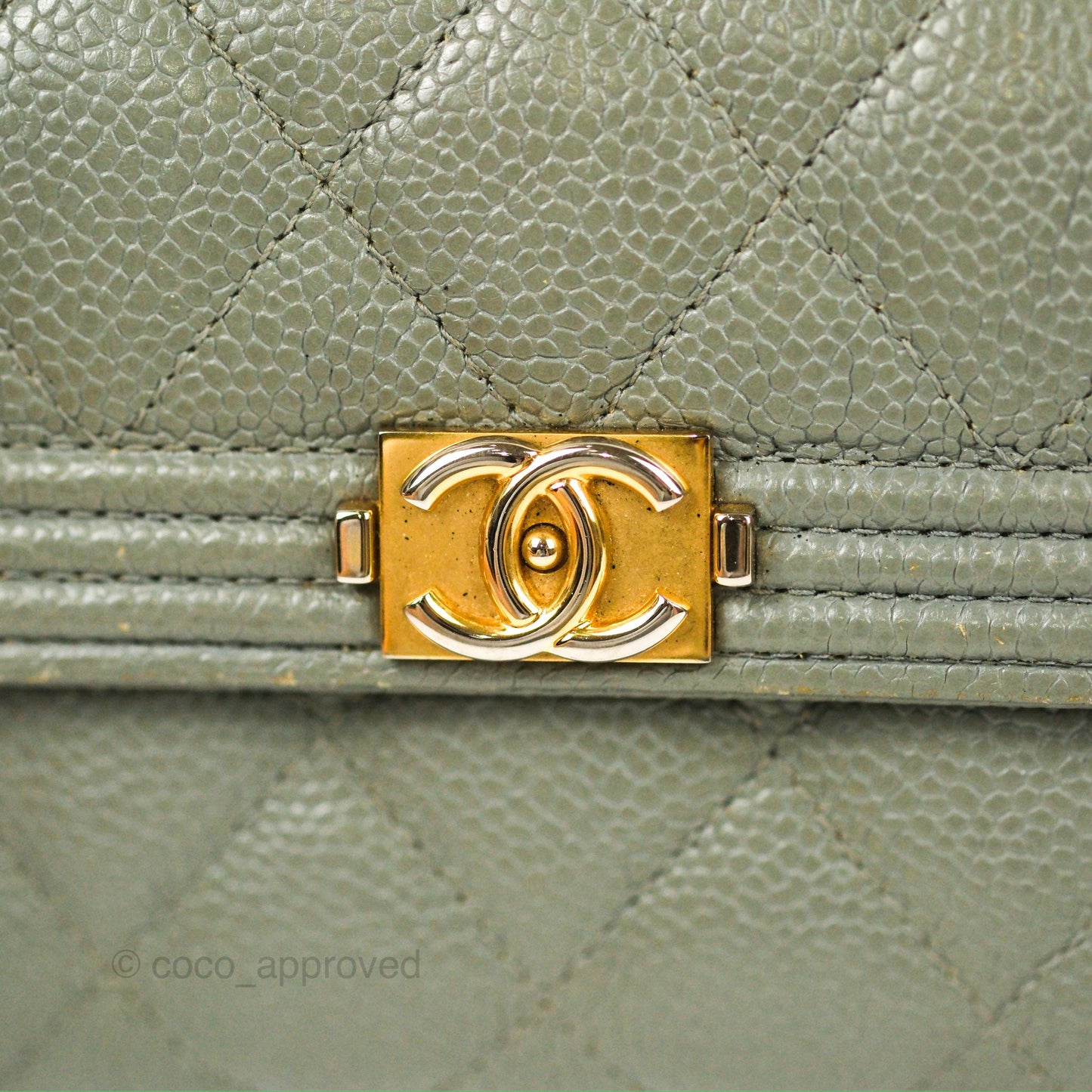 Chanel Quilted Boy Flap Long Wallet Light Green Caviar Gold Hardware