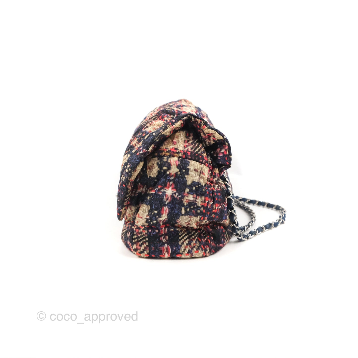 Chanel Maxi Flap Bag Nylon Tweed Printed Silver Hardware
