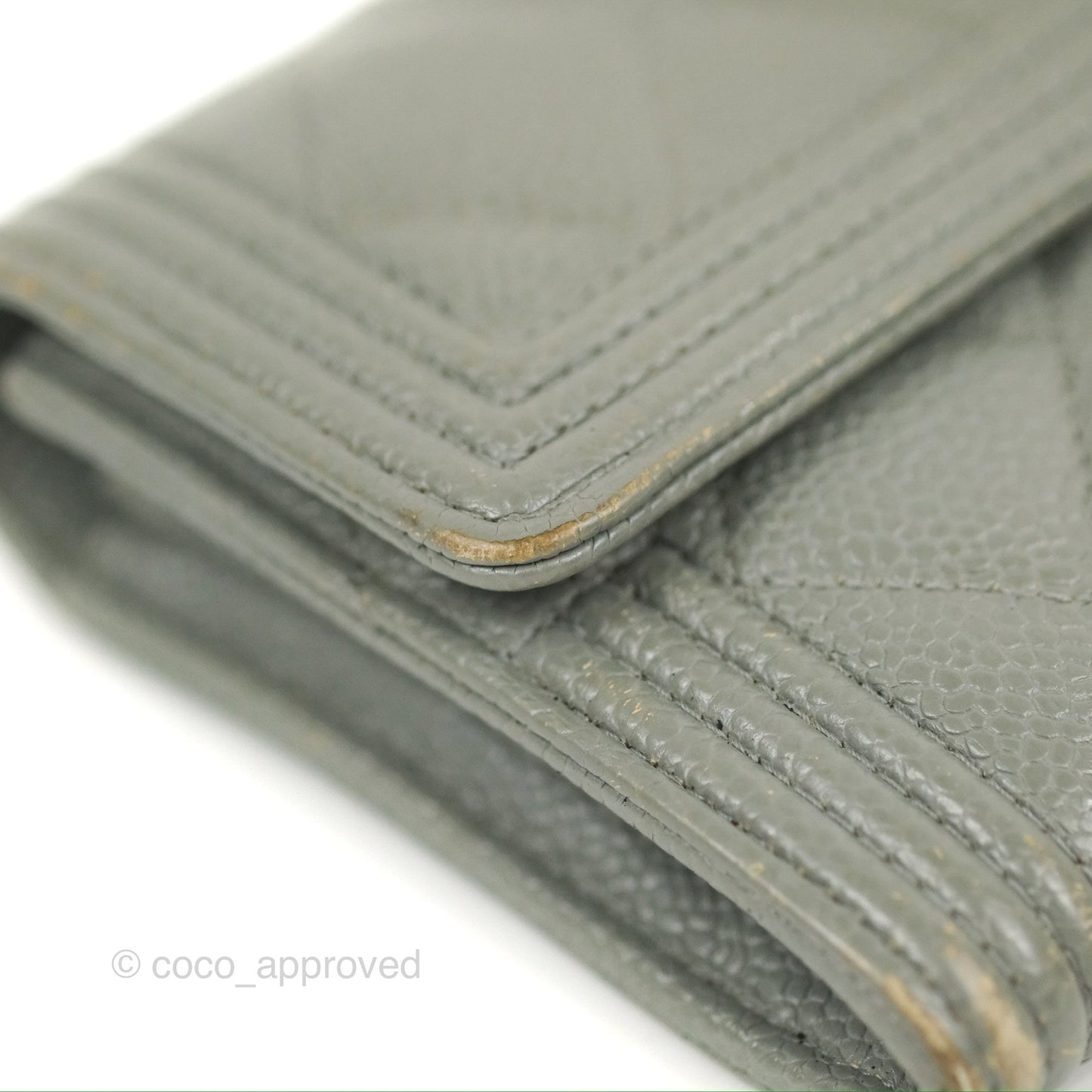 Chanel Quilted Boy Flap Long Wallet Light Green Caviar Gold Hardware