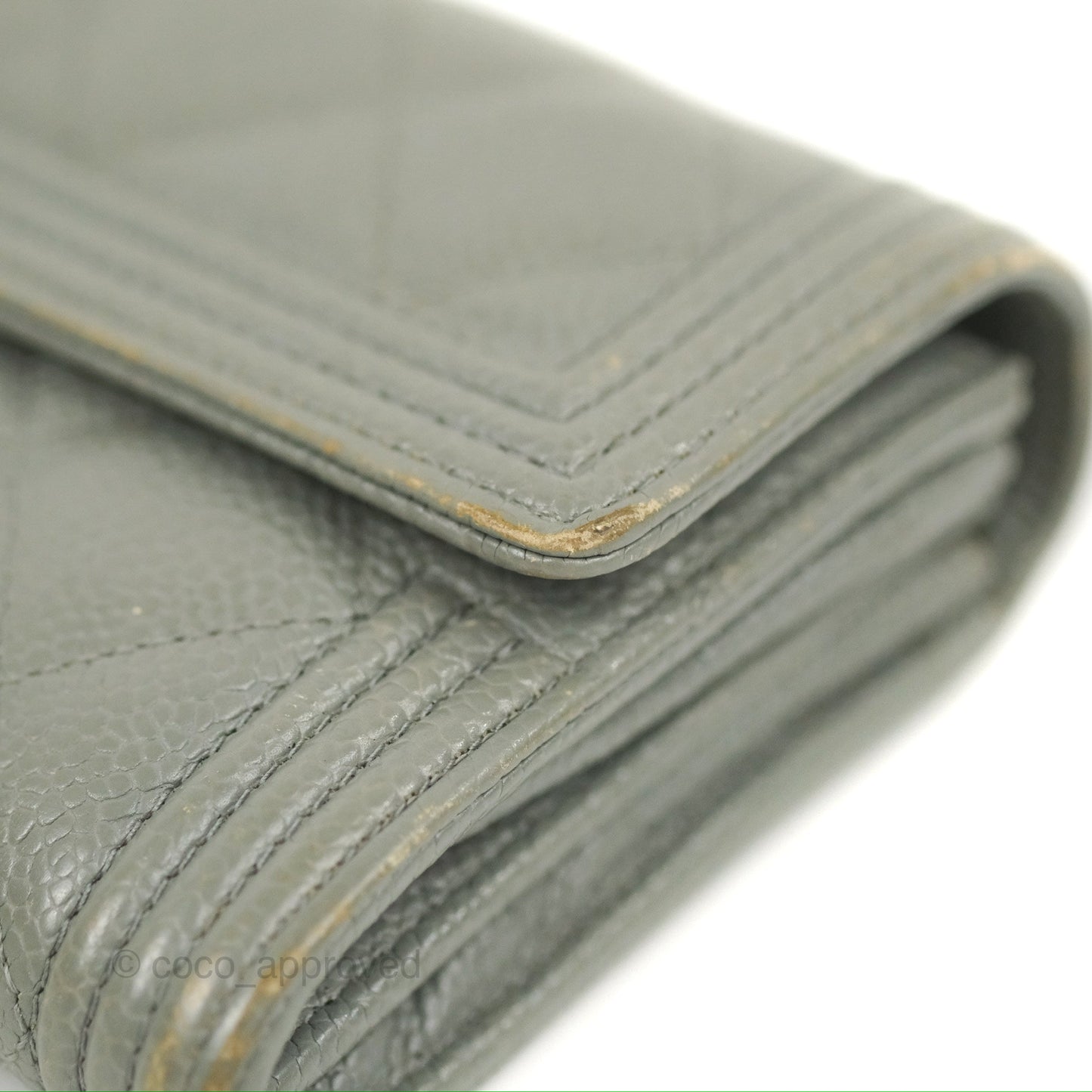 Chanel Quilted Boy Flap Long Wallet Light Green Caviar Gold Hardware