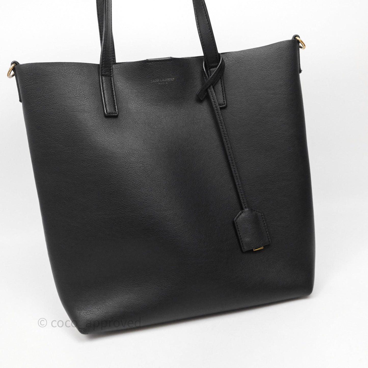 Saint Laurent Calfskin Shopping Tote Bag Black Gold Hardware