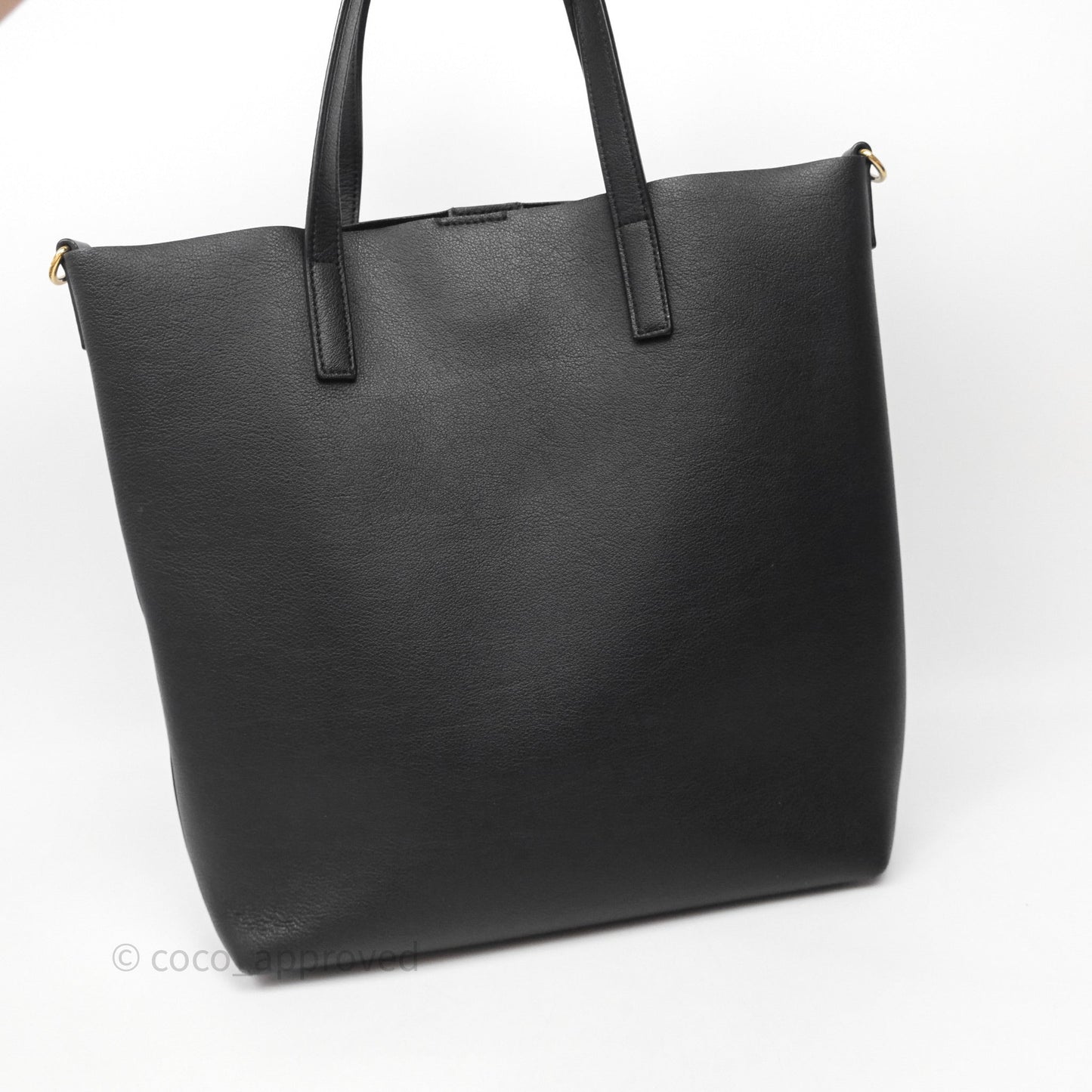 Saint Laurent Calfskin Shopping Tote Bag Black Gold Hardware
