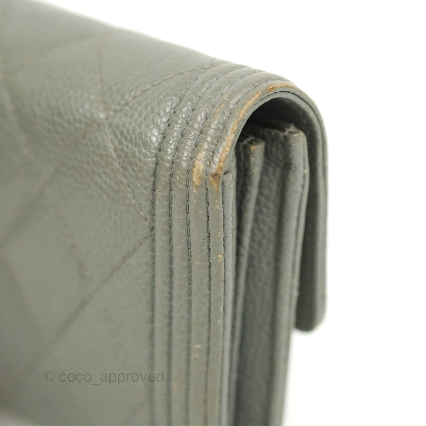 Chanel Quilted Boy Flap Long Wallet Light Green Caviar Gold Hardware
