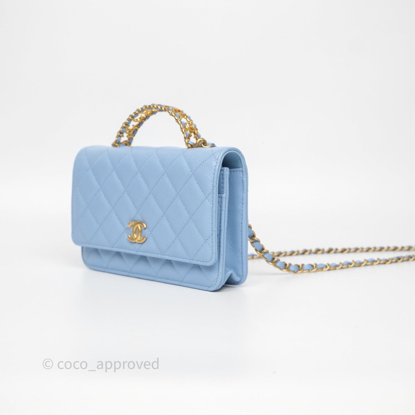Chanel Top Handle Pick Me Up Wallet On Chain WOC Blue Caviar Gold Hardware