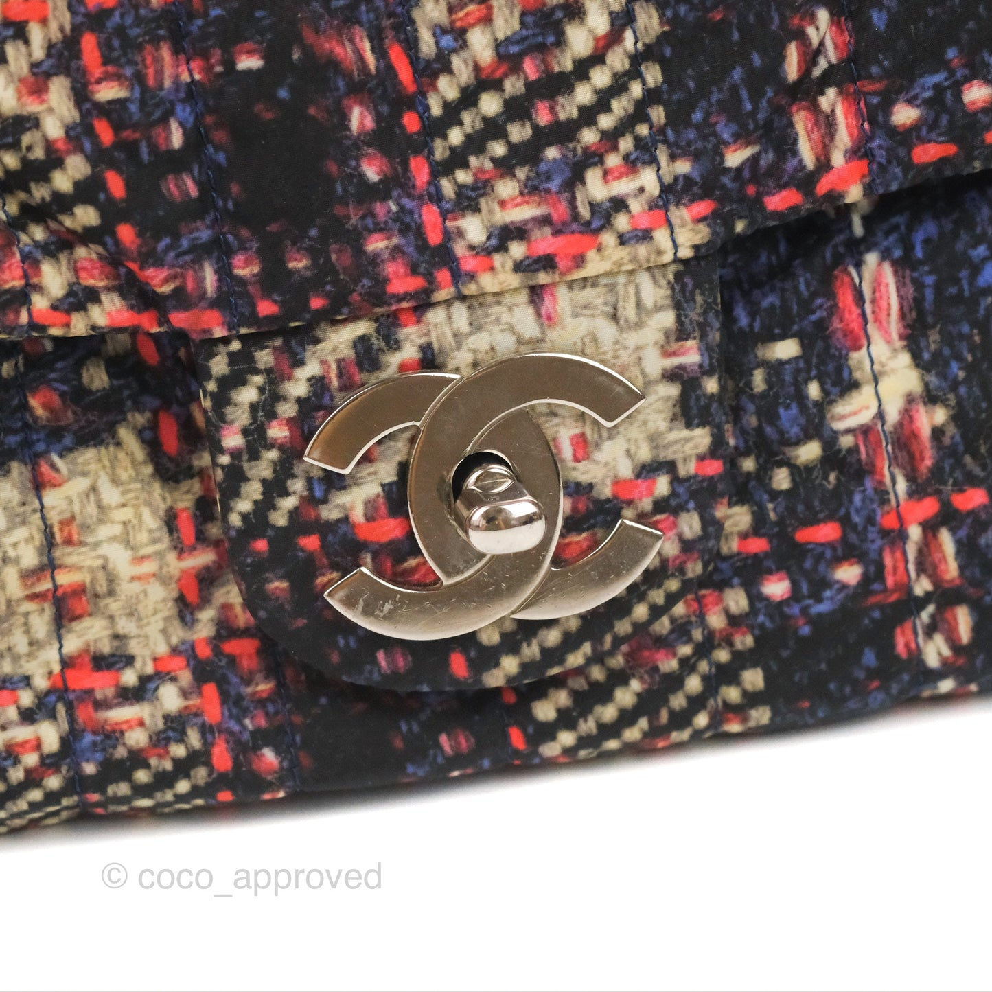 Chanel Maxi Flap Bag Nylon Tweed Printed Silver Hardware