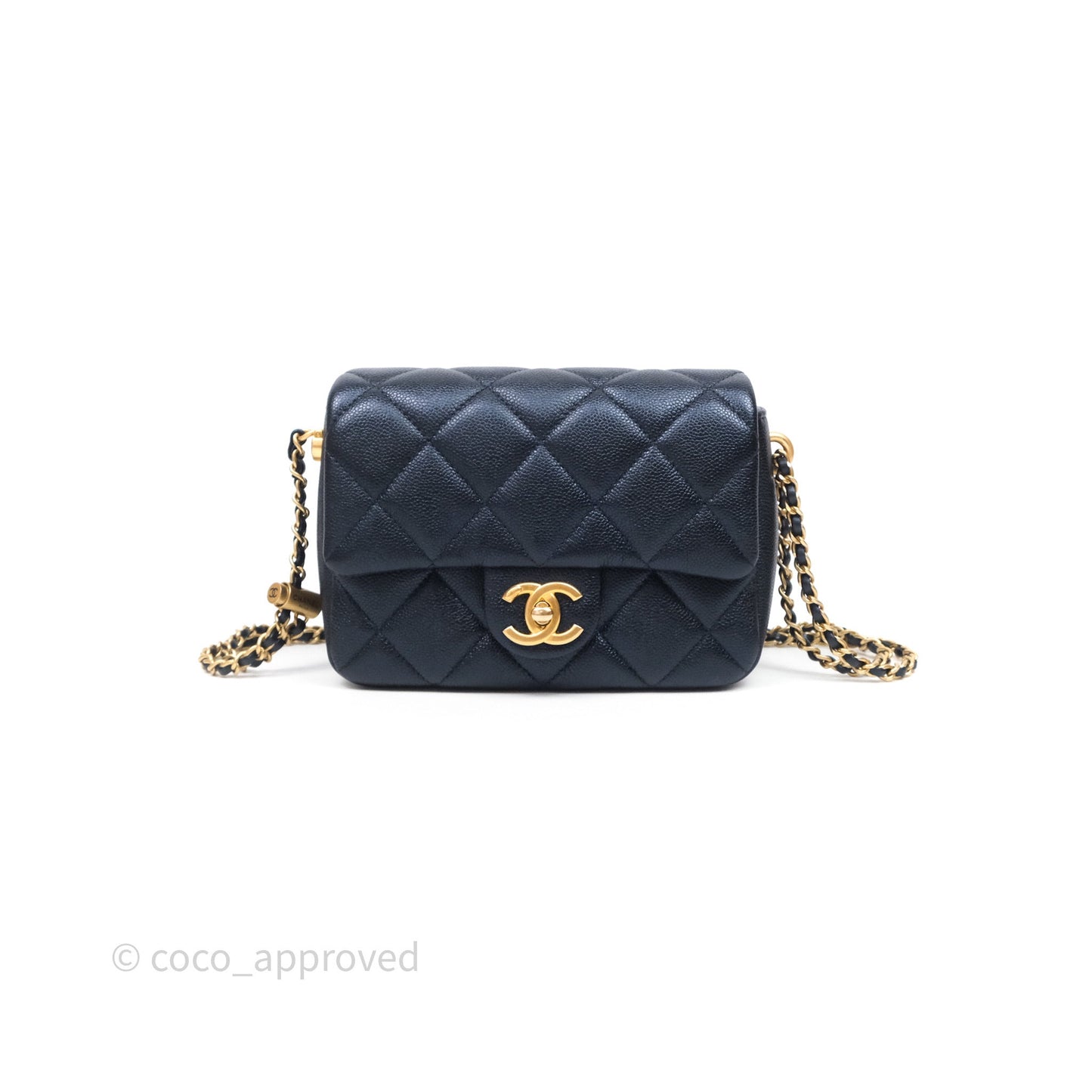 Chanel Quilted My Perfect Mini Iridescent Dark Navy Caviar Aged Gold Hardware