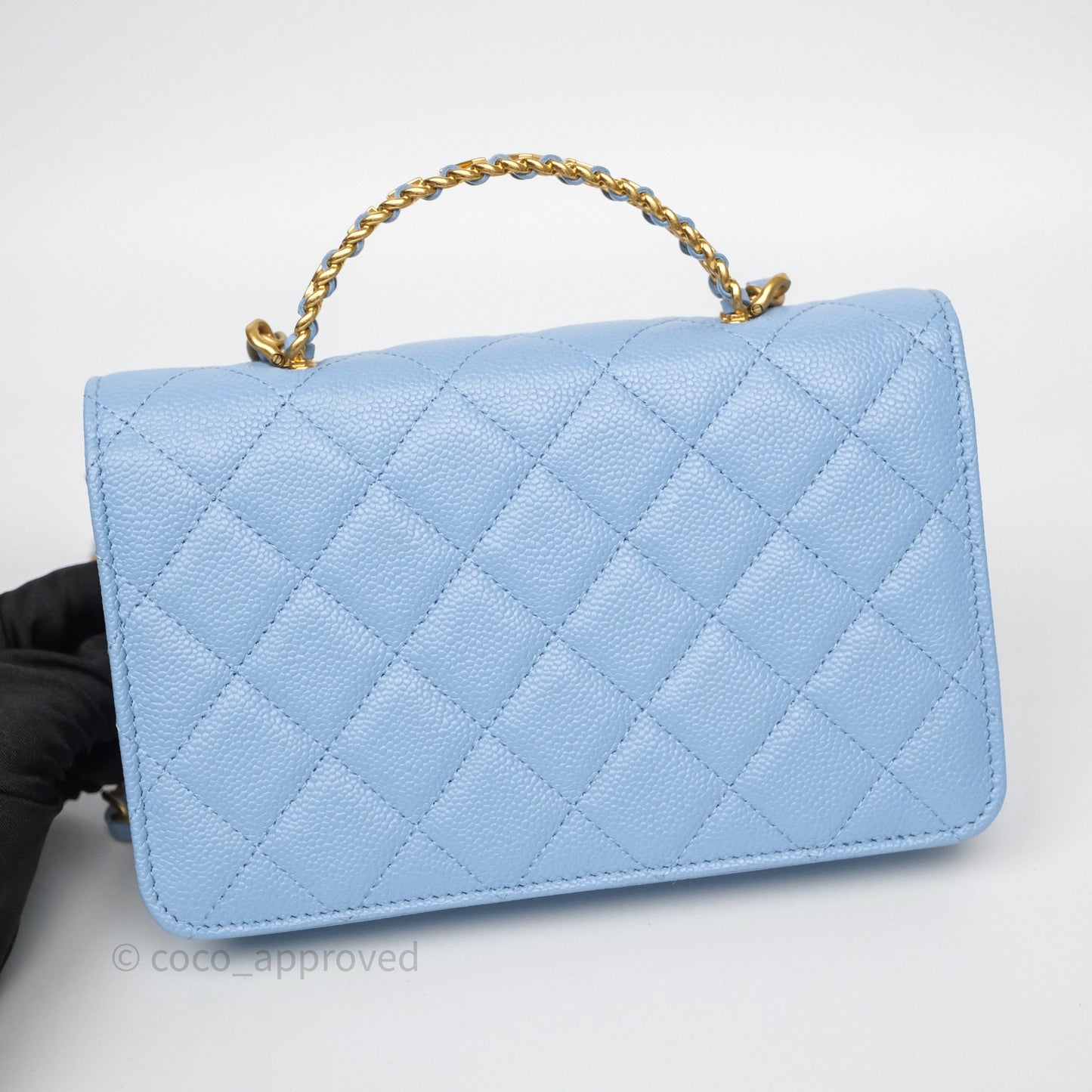 Chanel Top Handle Pick Me Up Wallet On Chain WOC Blue Caviar Gold Hardware