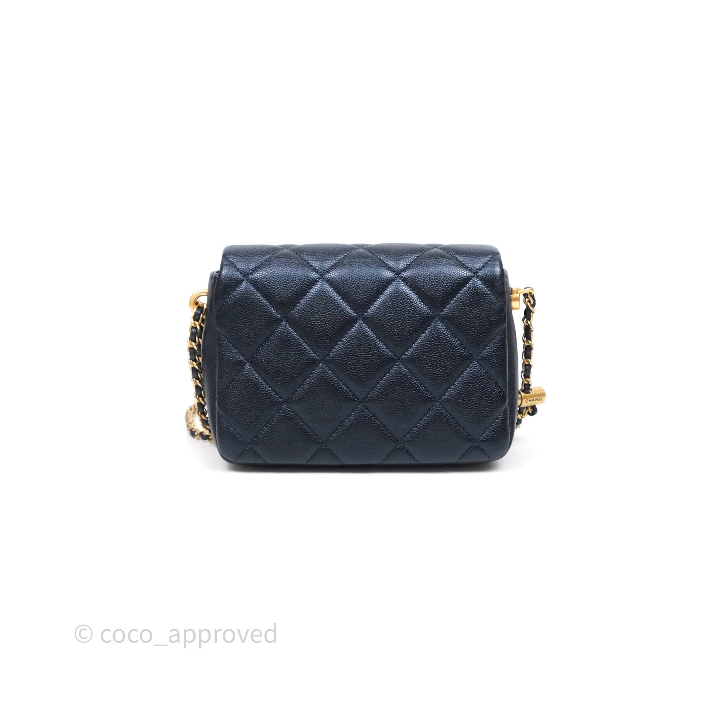 Chanel Quilted My Perfect Mini Iridescent Dark Navy Caviar Aged Gold Hardware