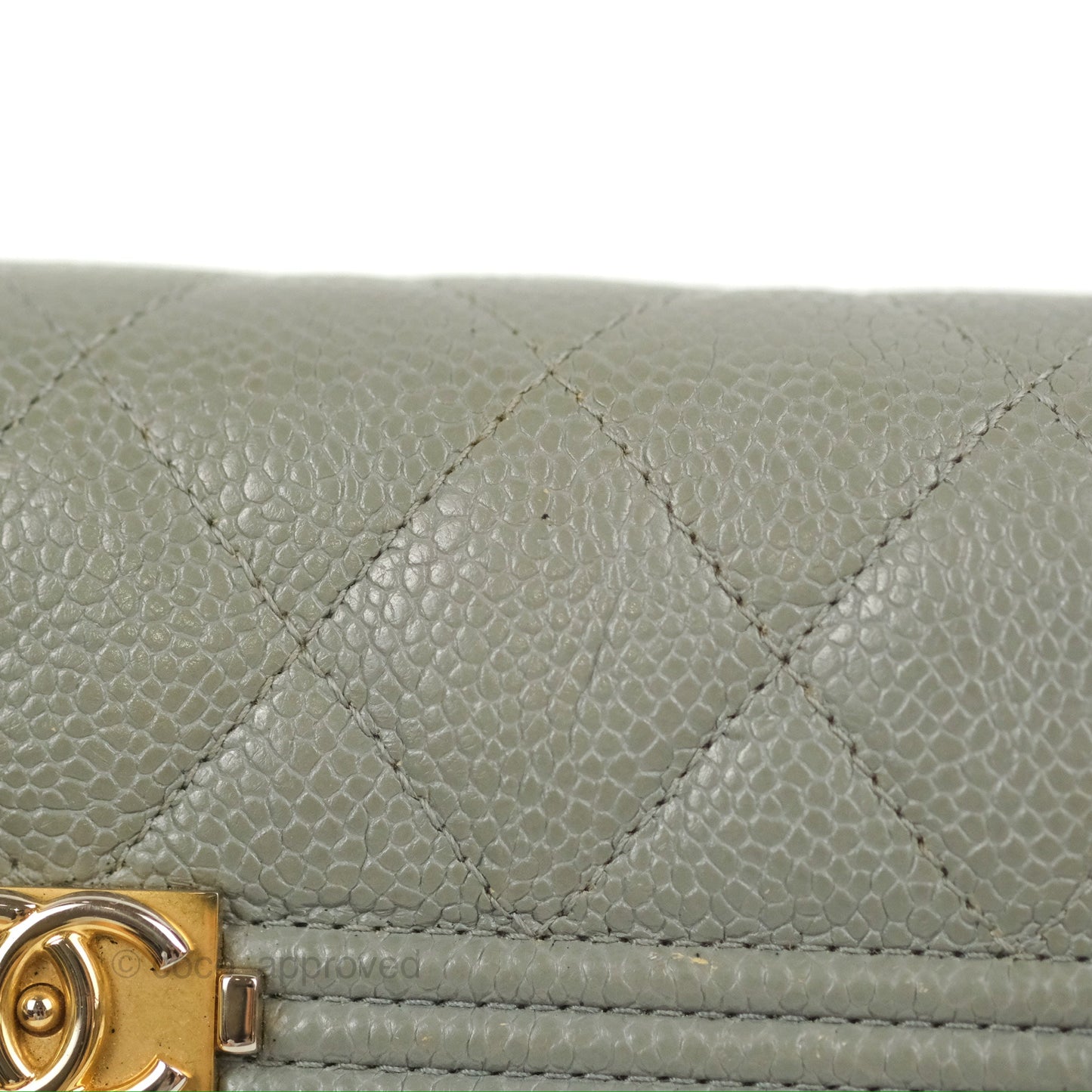Chanel Quilted Boy Flap Long Wallet Light Green Caviar Gold Hardware