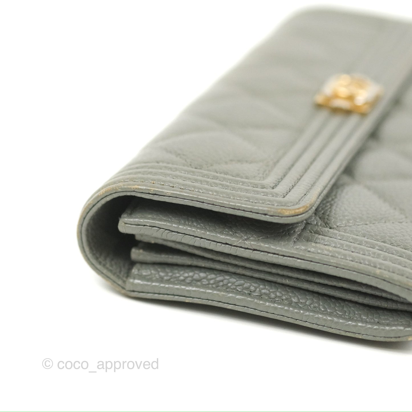 Chanel Quilted Boy Flap Long Wallet Light Green Caviar Gold Hardware