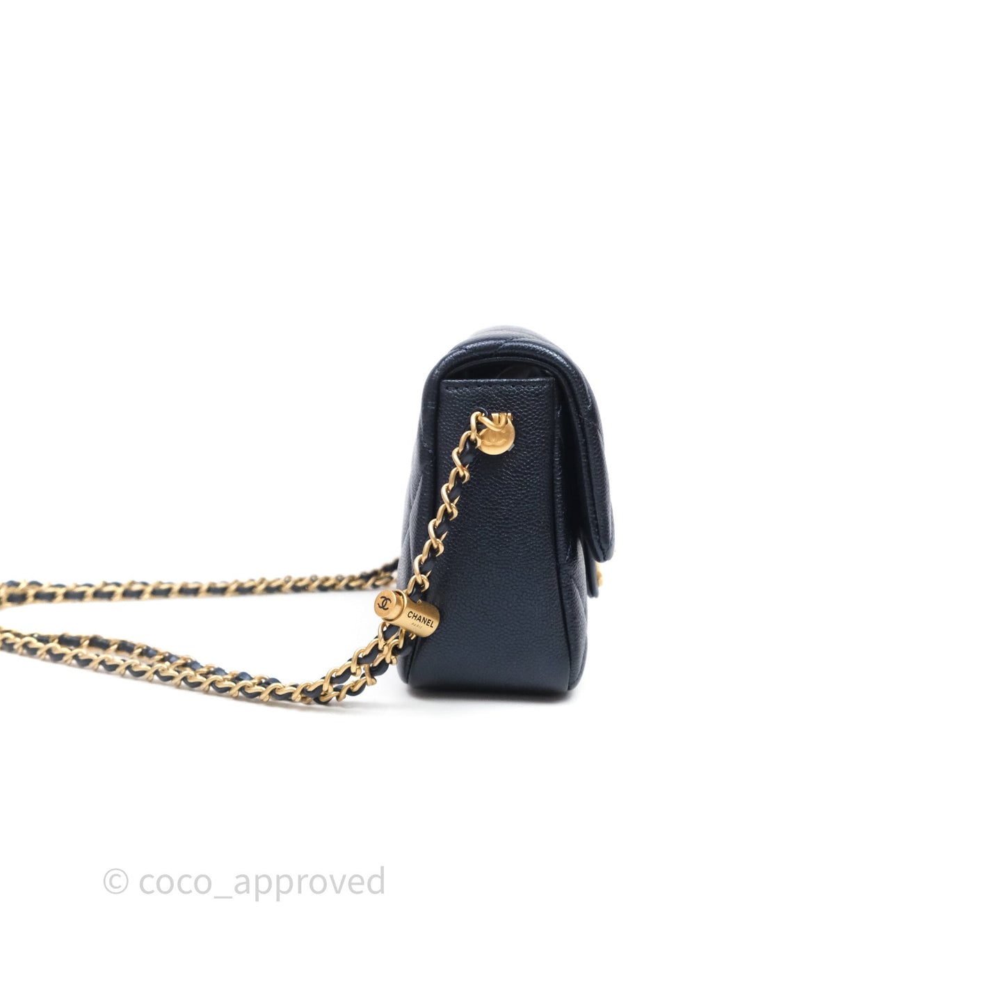 Chanel Quilted My Perfect Mini Iridescent Dark Navy Caviar Aged Gold Hardware