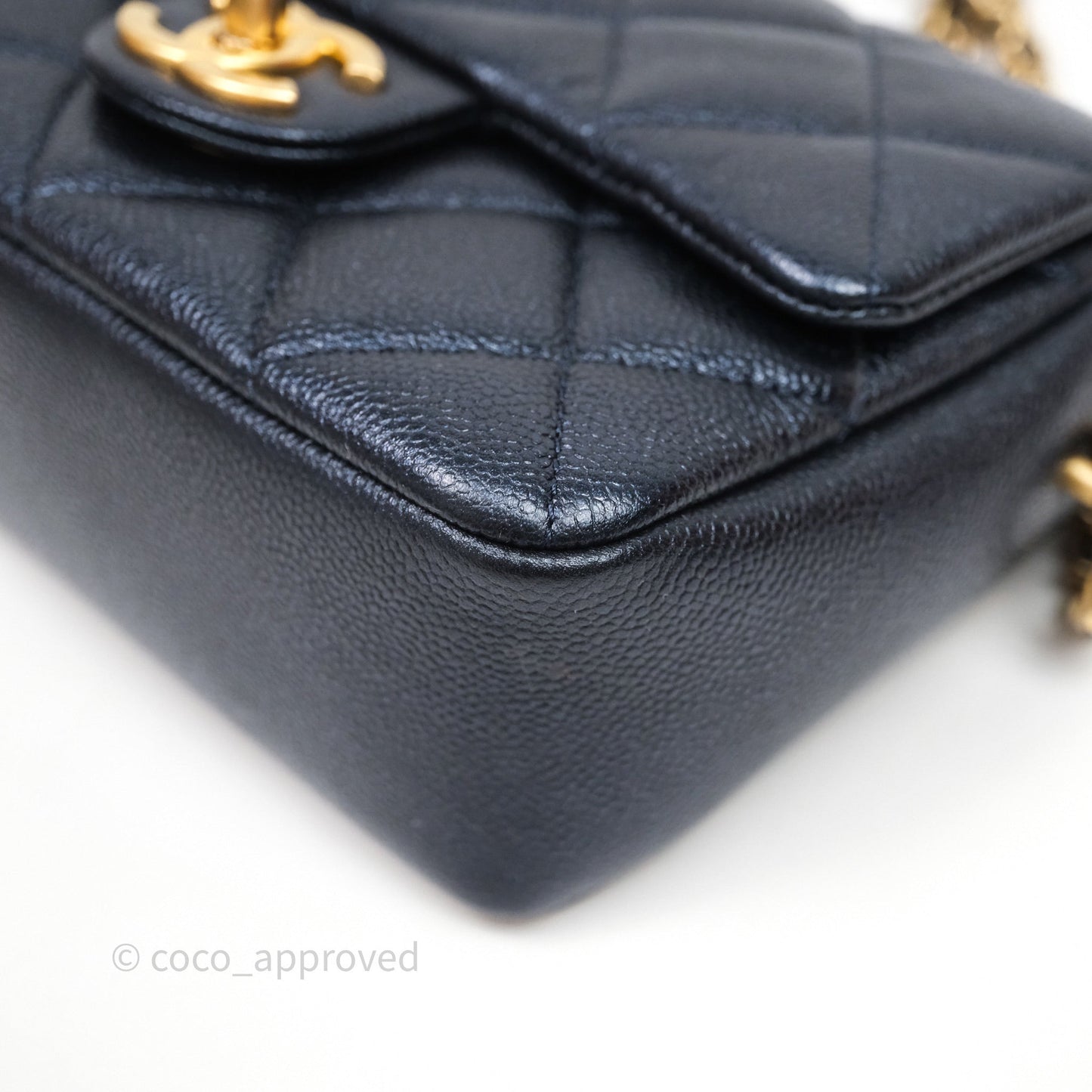 Chanel Quilted My Perfect Mini Iridescent Dark Navy Caviar Aged Gold Hardware