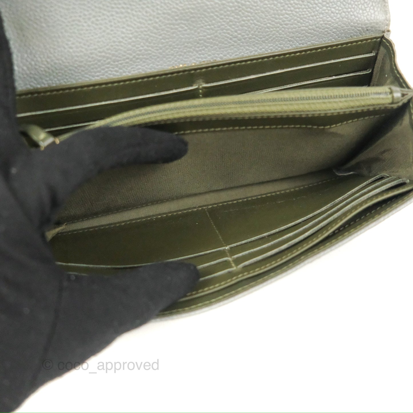 Chanel Quilted Boy Flap Long Wallet Light Green Caviar Gold Hardware