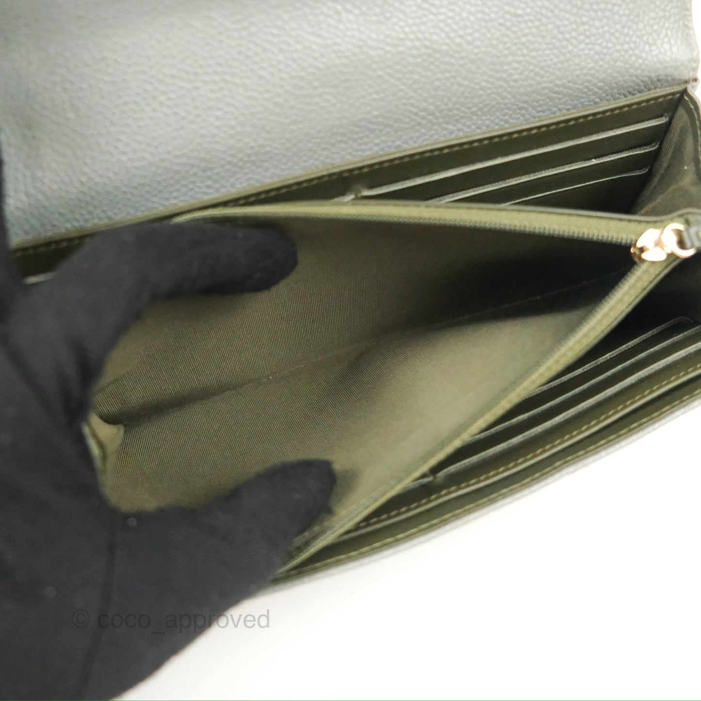 Chanel Quilted Boy Flap Long Wallet Light Green Caviar Gold Hardware