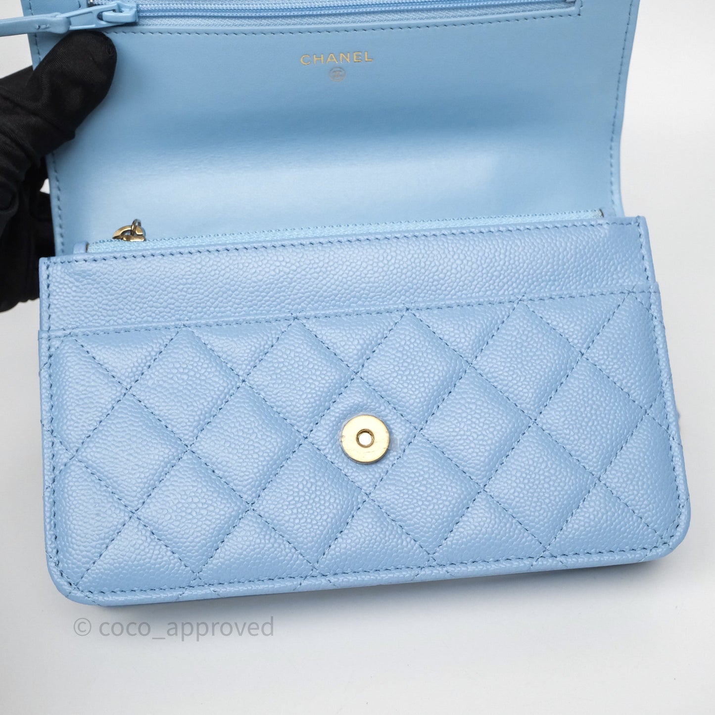 Chanel Top Handle Pick Me Up Wallet On Chain WOC Blue Caviar Gold Hardware