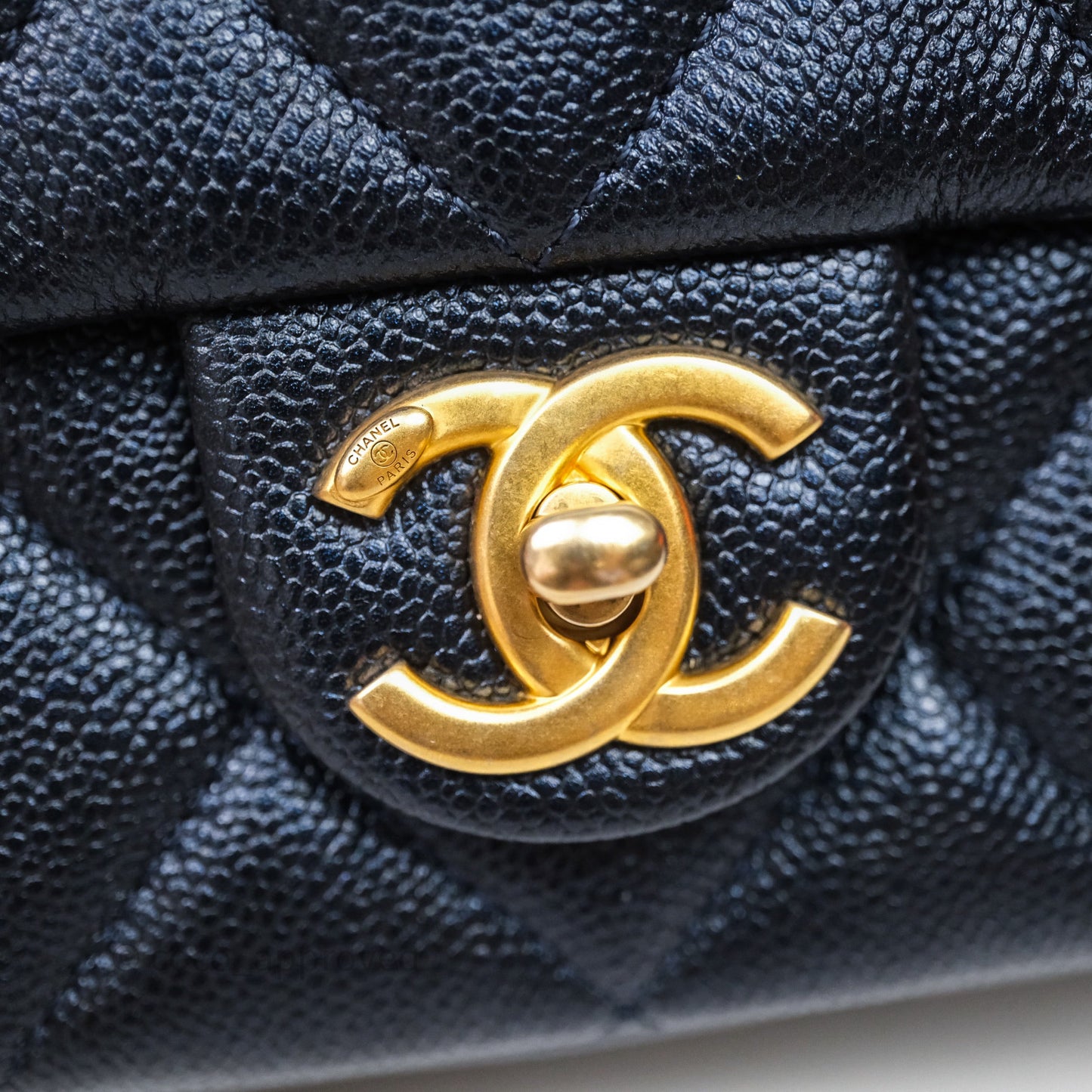 Chanel Quilted My Perfect Mini Iridescent Dark Navy Caviar Aged Gold Hardware