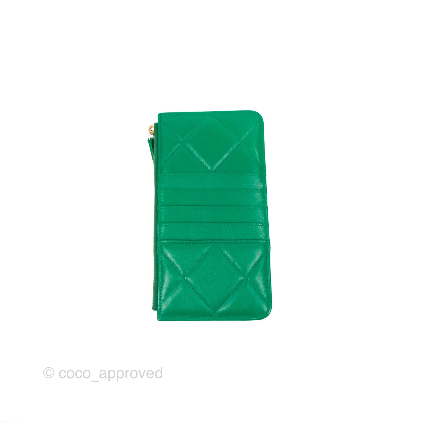 Chanel 19 Phone Holder Long Zip Wallet Green Gold Hardware