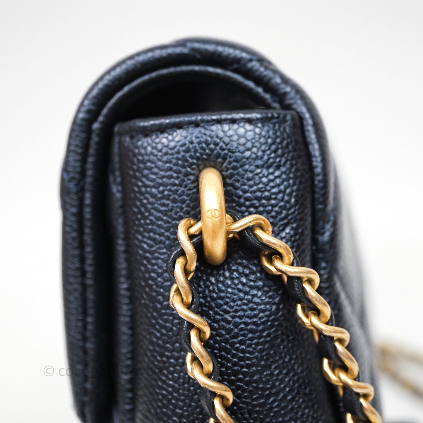 Chanel Quilted My Perfect Mini Iridescent Dark Navy Caviar Aged Gold Hardware
