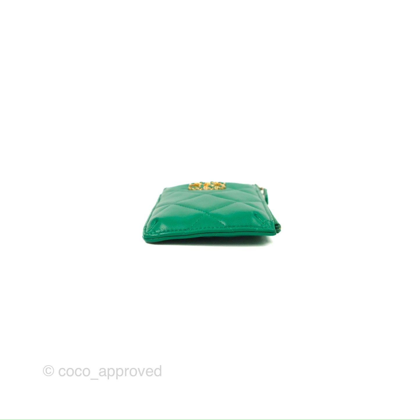 Chanel 19 Phone Holder Long Zip Wallet Green Gold Hardware